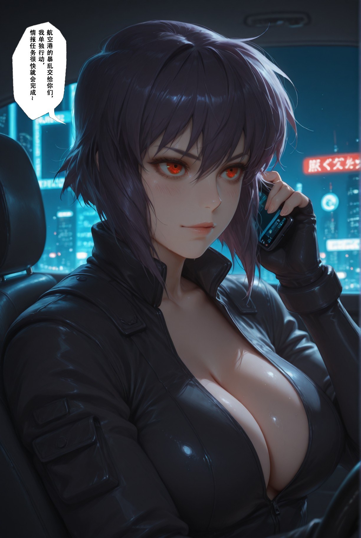 AI Generated Anime Girl - 攻壳机动队 草薙素子：黑색 스타킹 레이스 속옷 타이트 슈트 젖은 몸 노출 333P