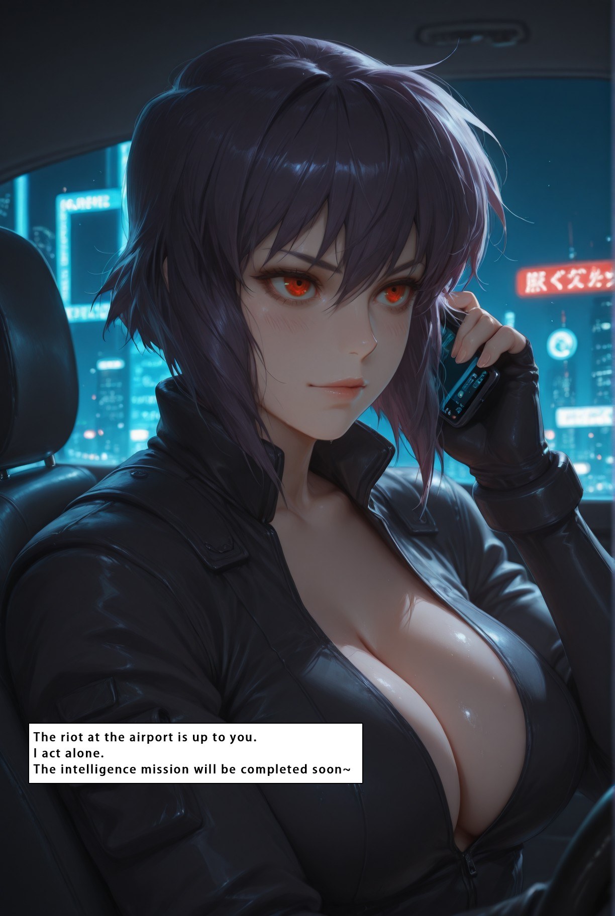 AI Generated Anime Girl - 攻壳机动队 草薙素子：黑색 스타킹 레이스 속옷 타이트 슈트 젖은 몸 노출 333P