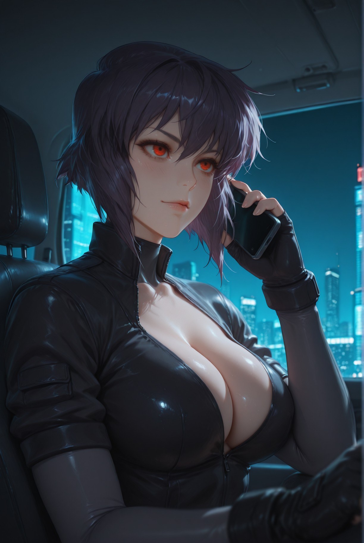 AI Generated Anime Girl - 攻壳机动队 草薙素子：黑색 스타킹 레이스 속옷 타이트 슈트 젖은 몸 노출 333P