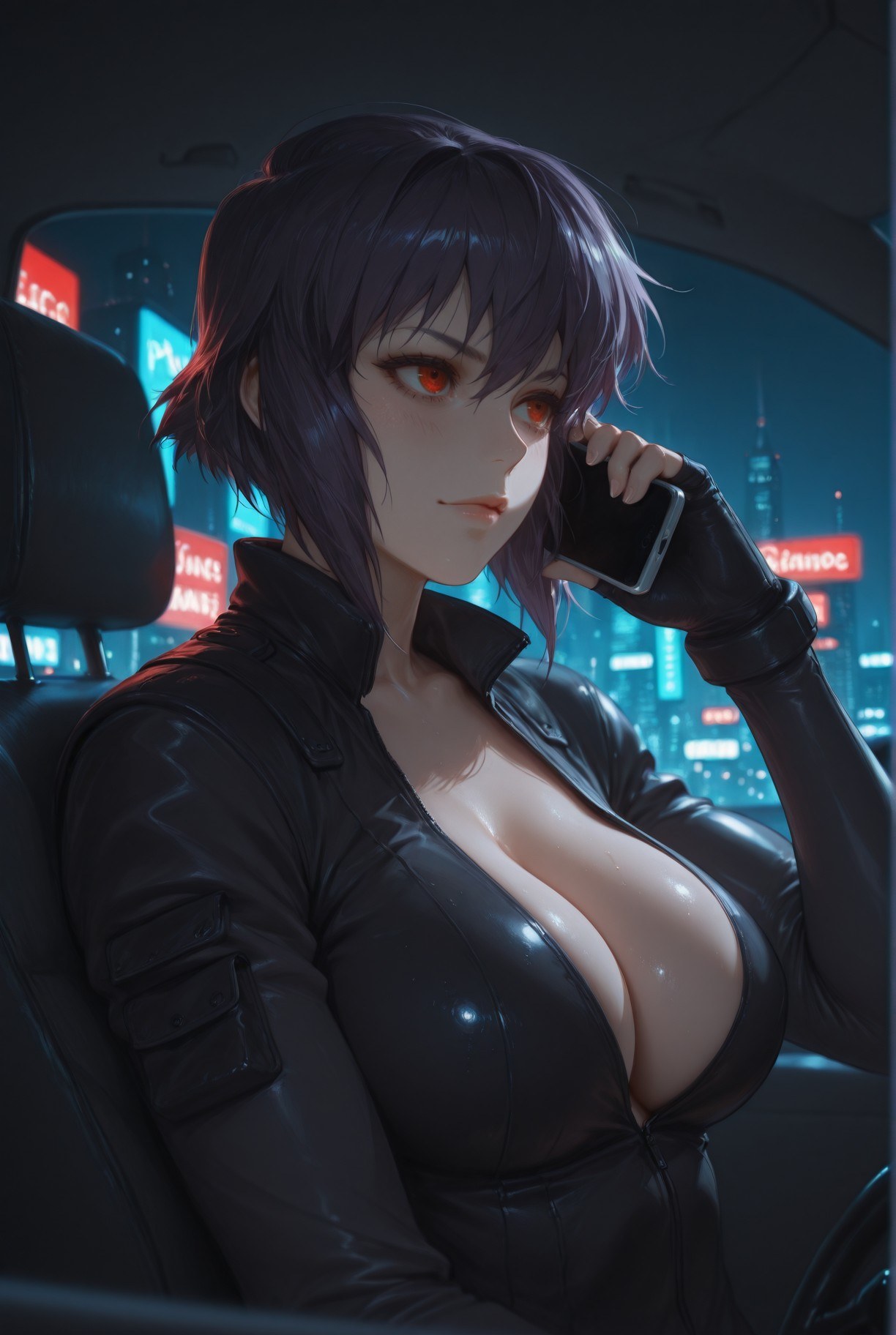 AI Generated Anime Girl - 攻壳机动队 草薙素子：黑색 스타킹 레이스 속옷 타이트 슈트 젖은 몸 노출 333P