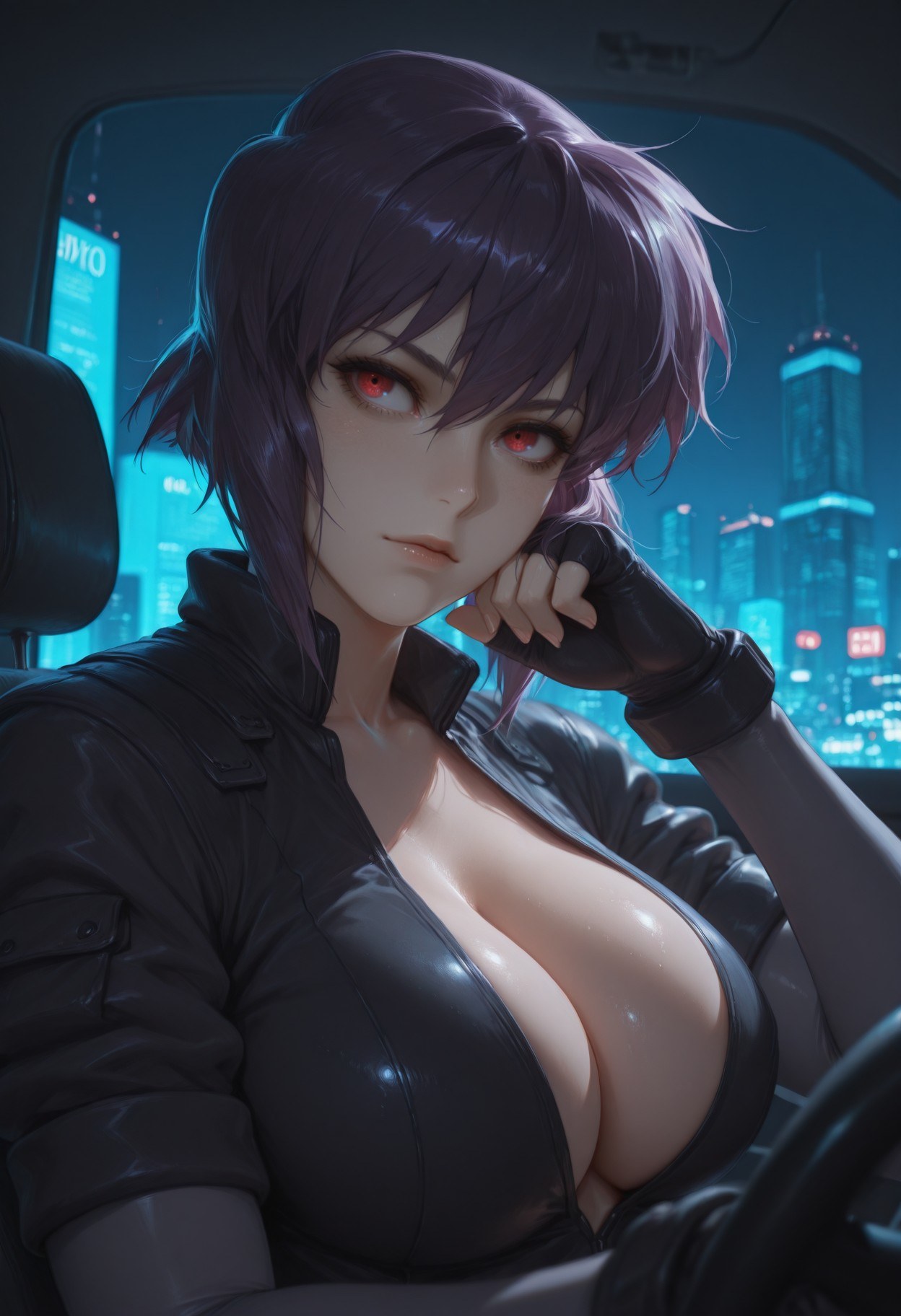 AI Generated Anime Girl - 攻壳机动队 草薙素子：黑색 스타킹 레이스 속옷 타이트 슈트 젖은 몸 노출 333P