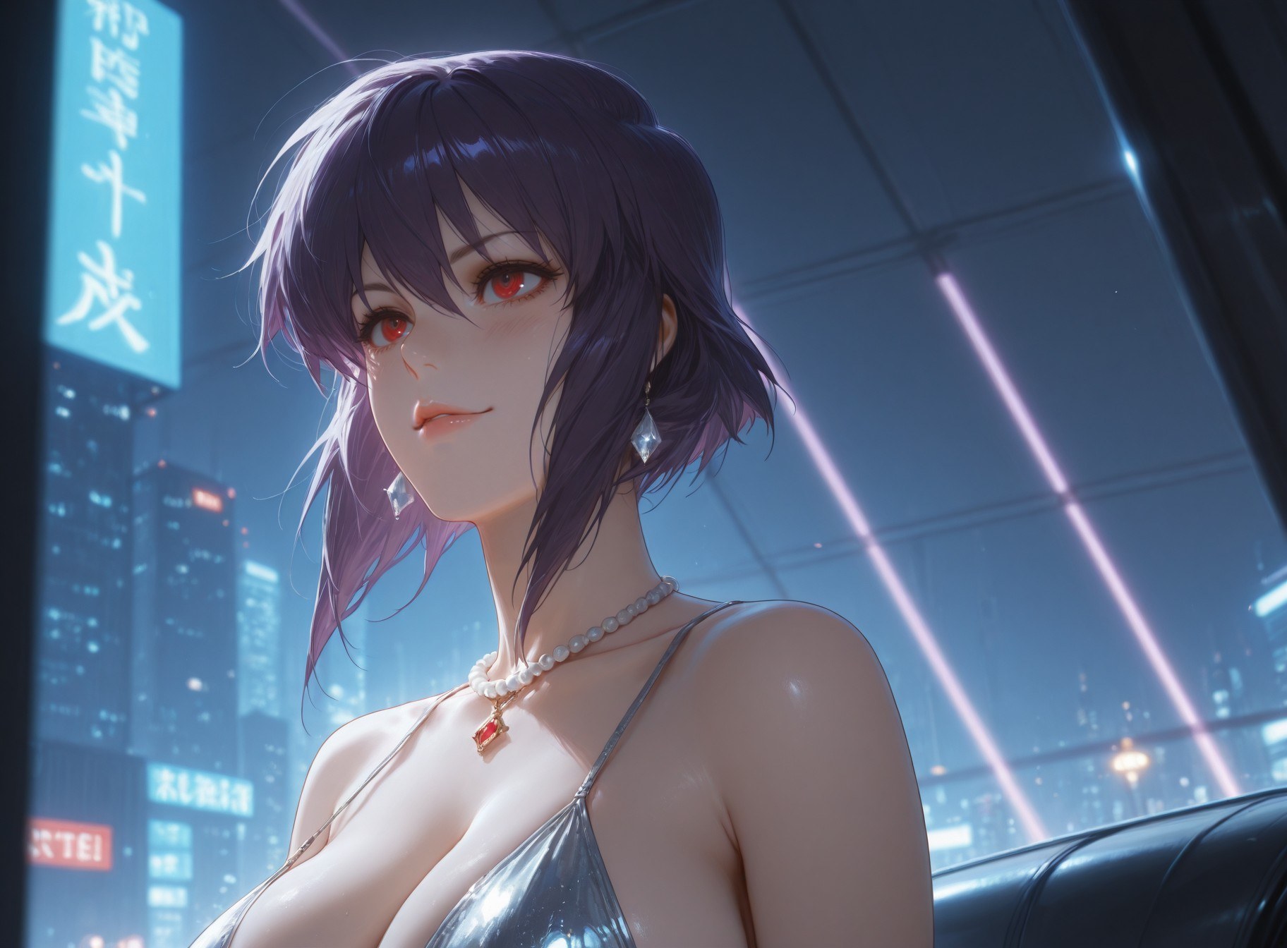 AI Generated Anime Girl - 攻壳机动队 草薙素子：黑색 스타킹 레이스 속옷 타이트 슈트 젖은 몸 노출 333P