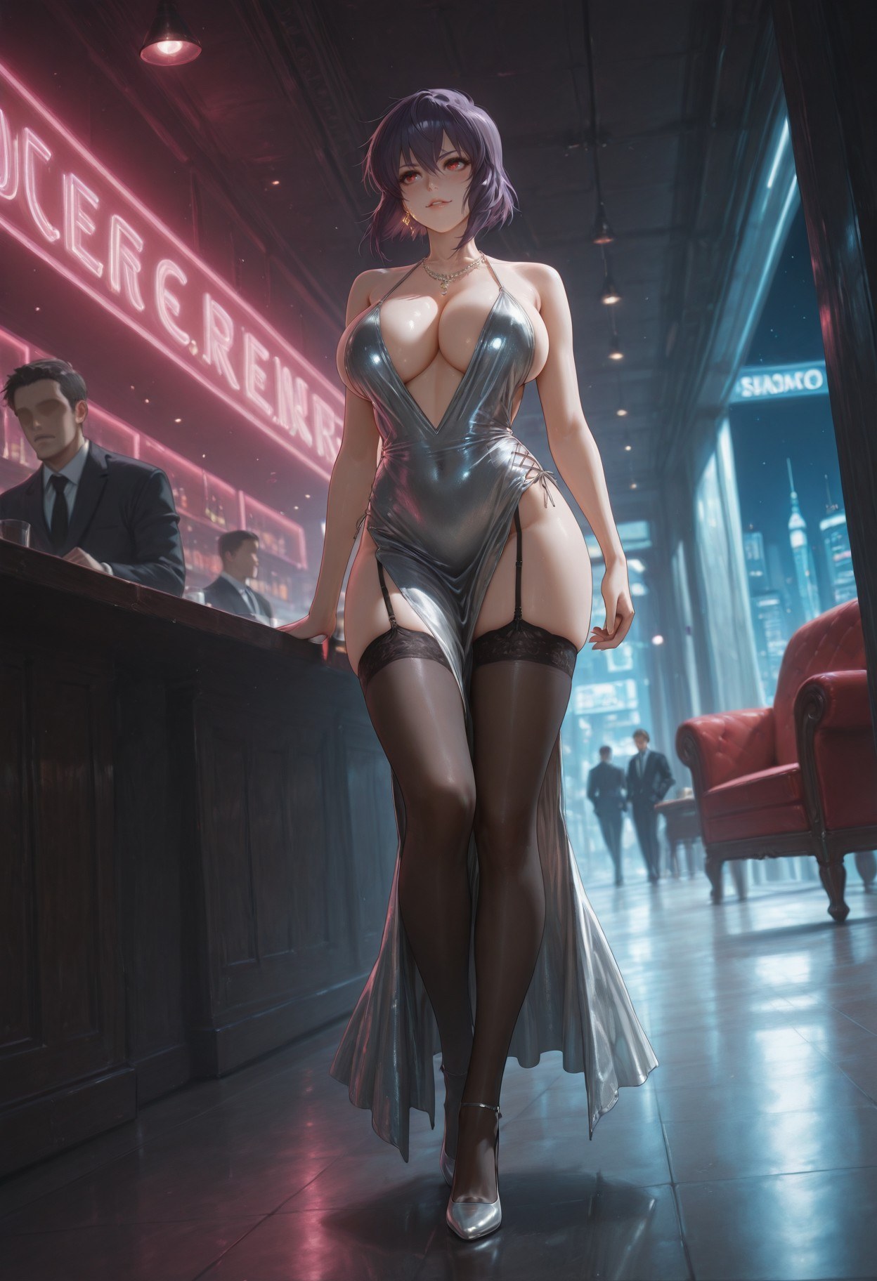 AI Generated Anime Girl - 攻壳机动队 草薙素子：黑색 스타킹 레이스 속옷 타이트 슈트 젖은 몸 노출 333P
