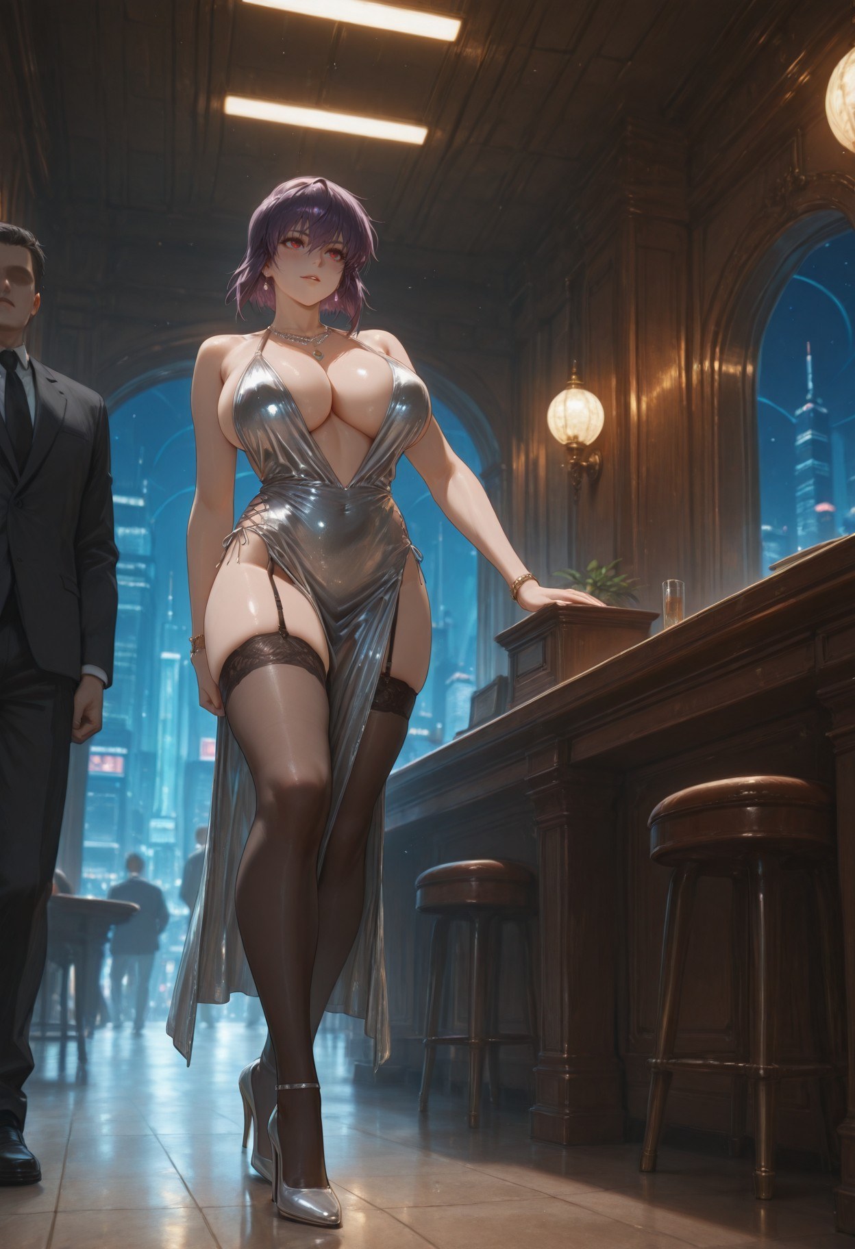 AI Generated Anime Girl - 攻壳机动队 草薙素子：黑색 스타킹 레이스 속옷 타이트 슈트 젖은 몸 노출 333P