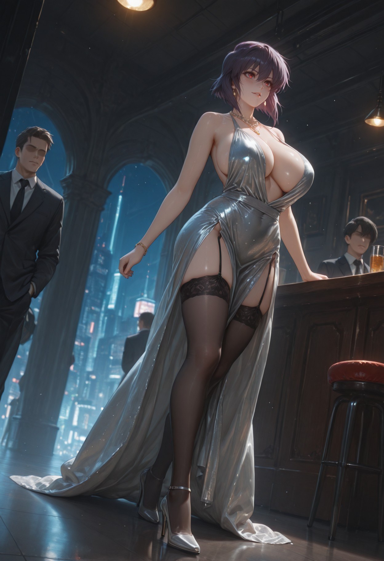 AI Generated Anime Girl - 攻壳机动队 草薙素子：黑색 스타킹 레이스 속옷 타이트 슈트 젖은 몸 노출 333P