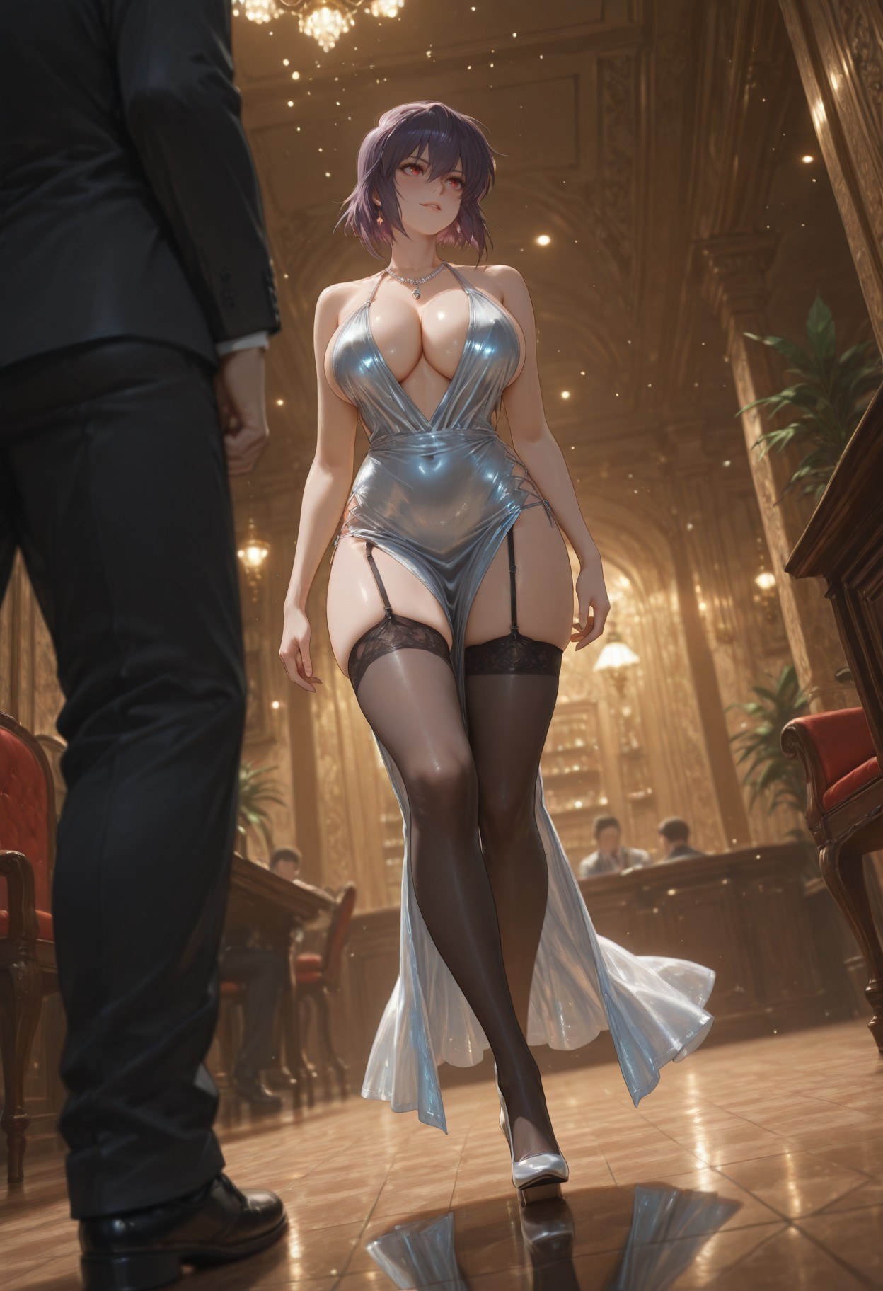 AI Generated Anime Girl - 攻壳机动队 草薙素子：黑색 스타킹 레이스 속옷 타이트 슈트 젖은 몸 노출 333P