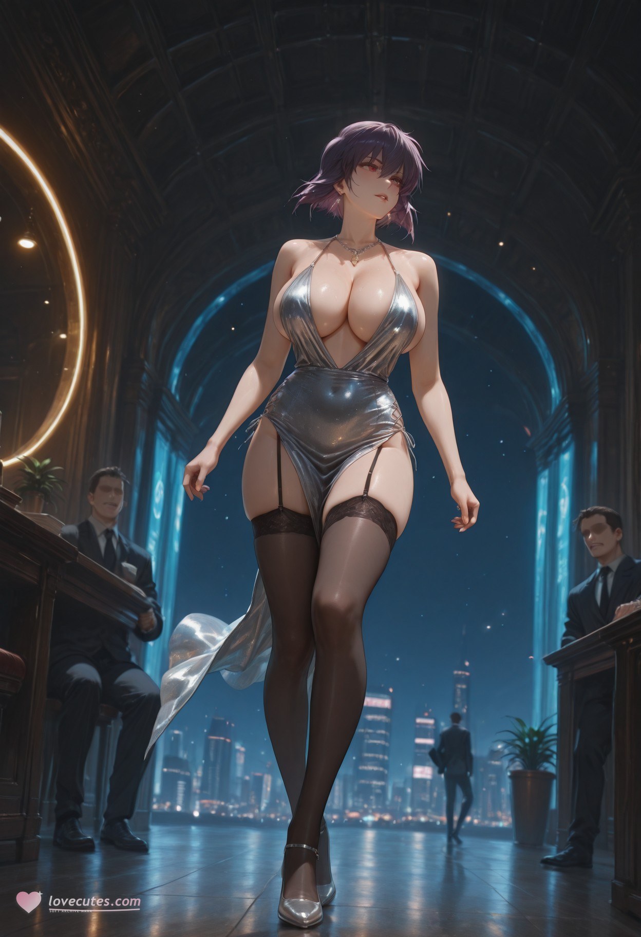 AI Generated Anime Girl - 攻壳机动队 草薙素子：黑색 스타킹 레이스 속옷 타이트 슈트 젖은 몸 노출 333P