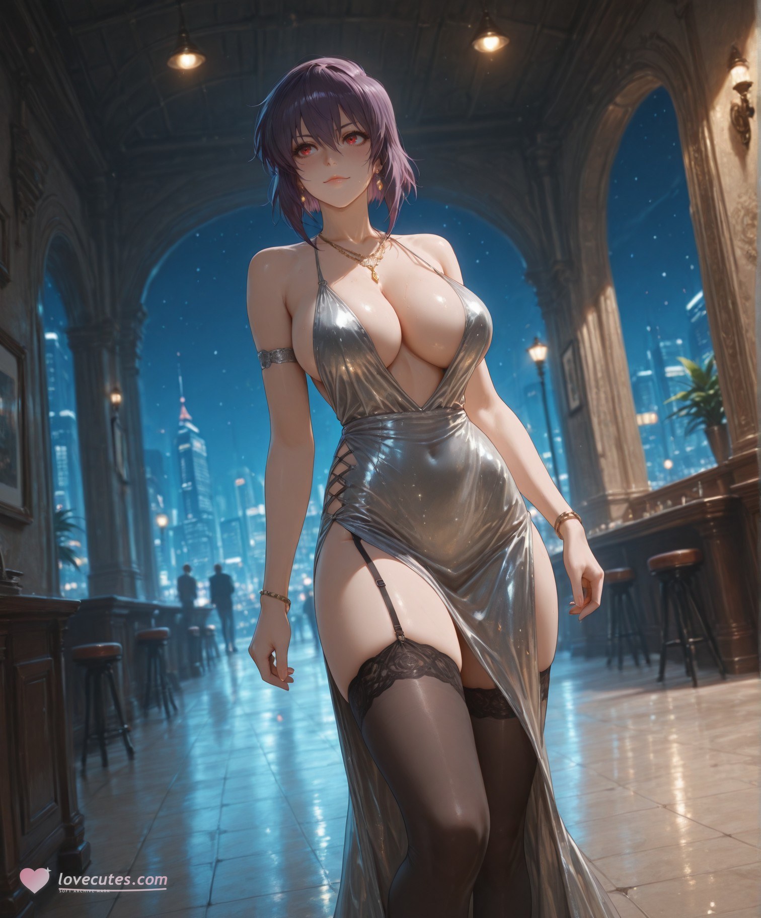 AI 生成 Anime Girl - 攻殼機動隊 草薙素子：黑絲蕾絲內衣緊身衣濕身露穴 333P