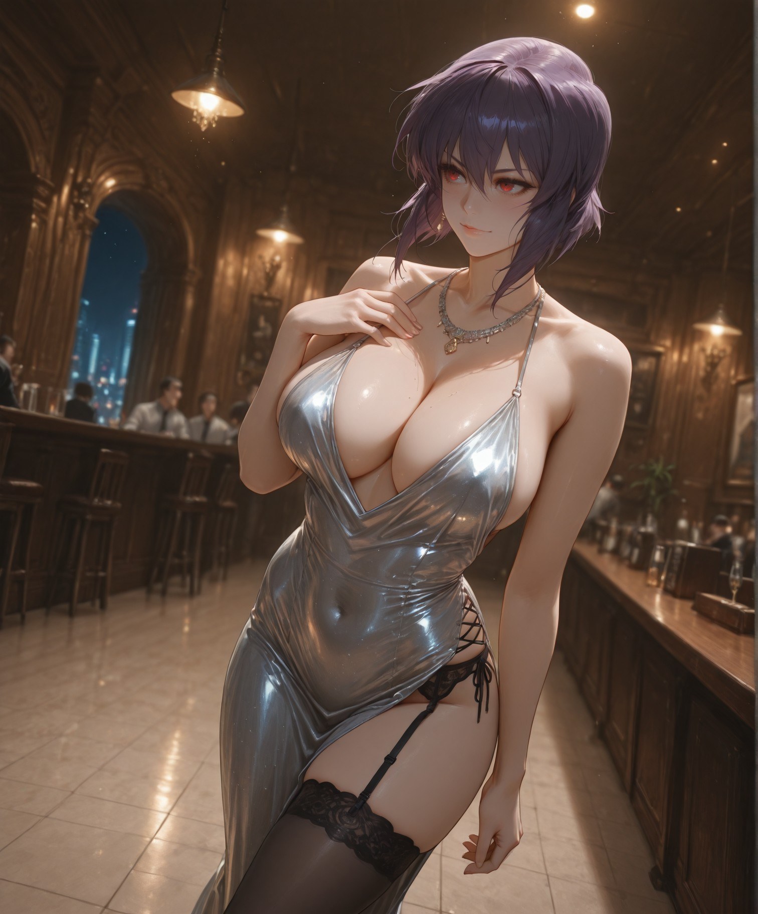AI 生成 Anime Girl - 攻殼機動隊 草薙素子：黑絲蕾絲內衣緊身衣濕身露穴 333P