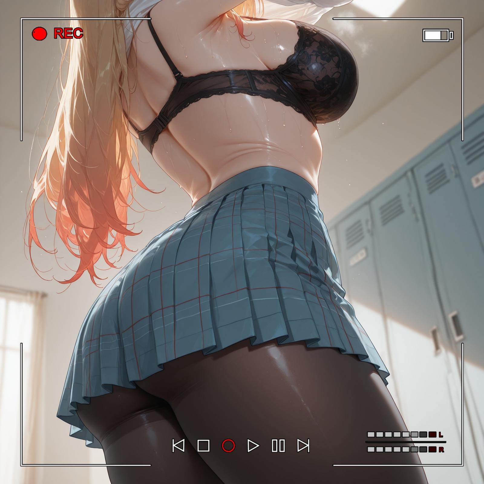 AI Generated Anime Girl - 그 비스크 돌은 사랑을 한다 키타가와 마린：검은 스타킹 레이스 란제리 타이츠 학생복 젖은 노출 155P