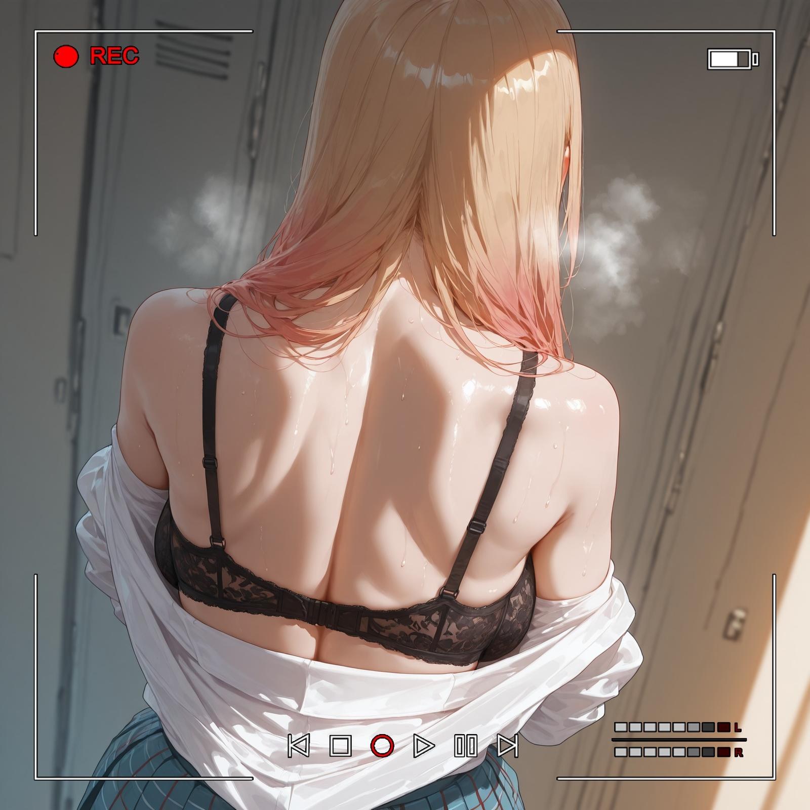 AI Generated Anime Girl - 更衣人偶坠入爱河 喜多川海梦：黑丝蕾丝内衣紧身衣学生装湿身露穴 155P