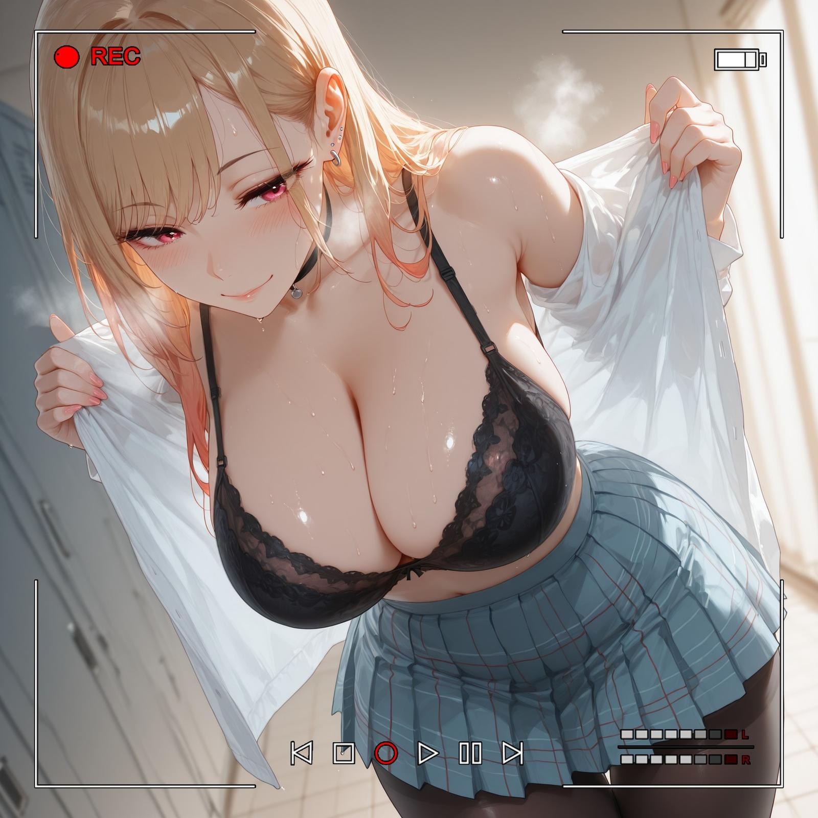 AI Generated Anime Girl - 更衣人偶坠入爱河 喜多川海梦：黑丝蕾丝内衣紧身衣学生装湿身露穴 155P