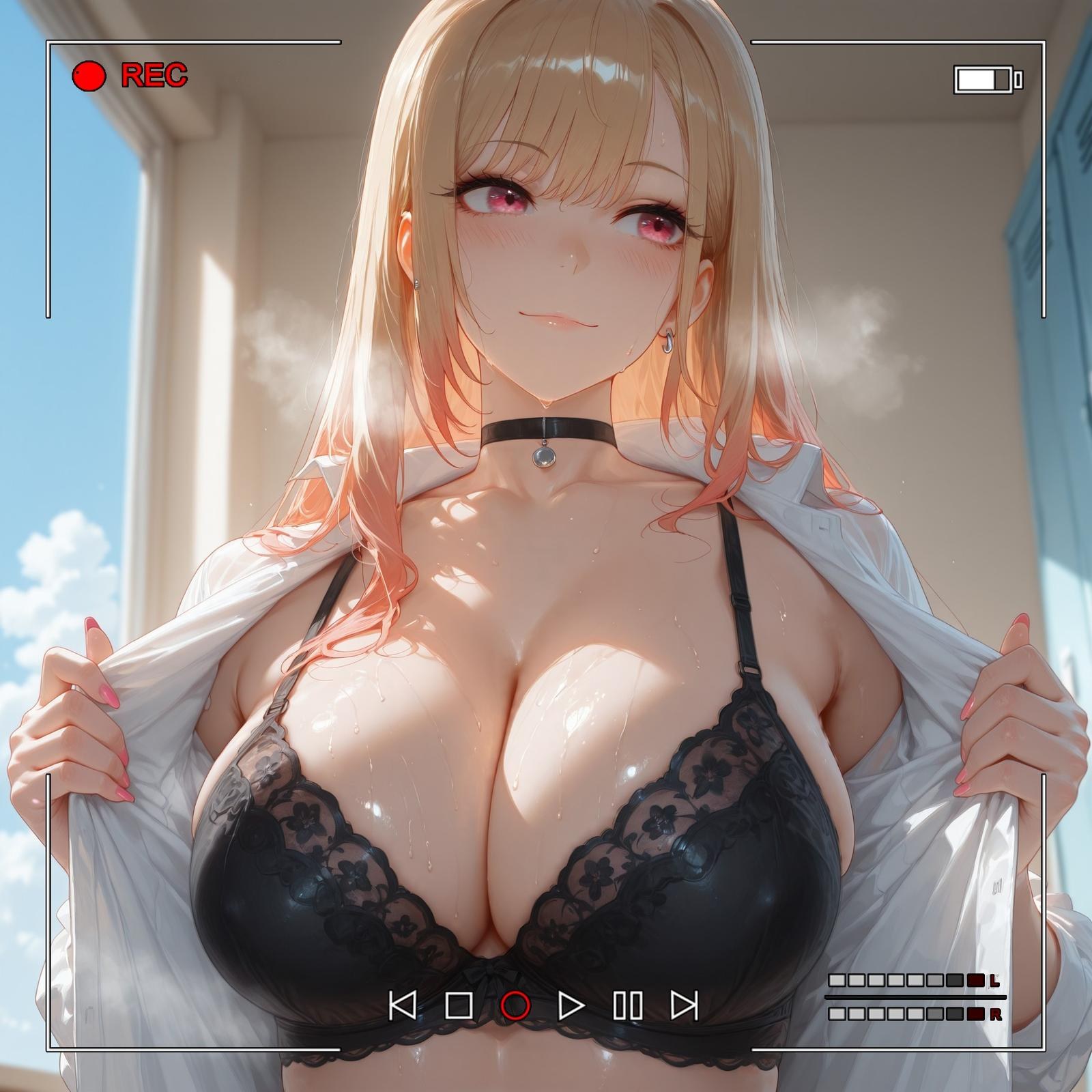 AI Generated Anime Girl - 更衣人偶坠入爱河 喜多川海梦：黑丝蕾丝内衣紧身衣学生装湿身露穴 155P