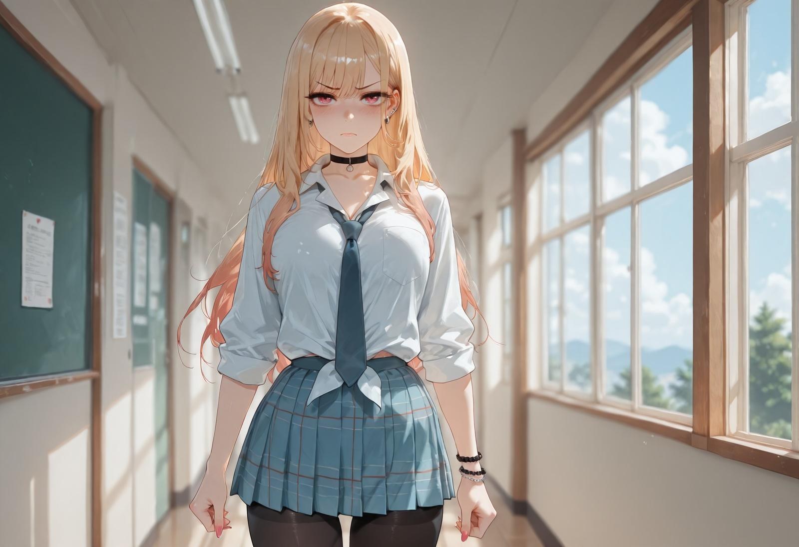 AI Generated Anime Girl - 更衣人偶坠入爱河 喜多川海梦: đen tất, đồ lót ren, bodysuit bó sát, đồng phục học sinh ướt thân lộ hang 155P