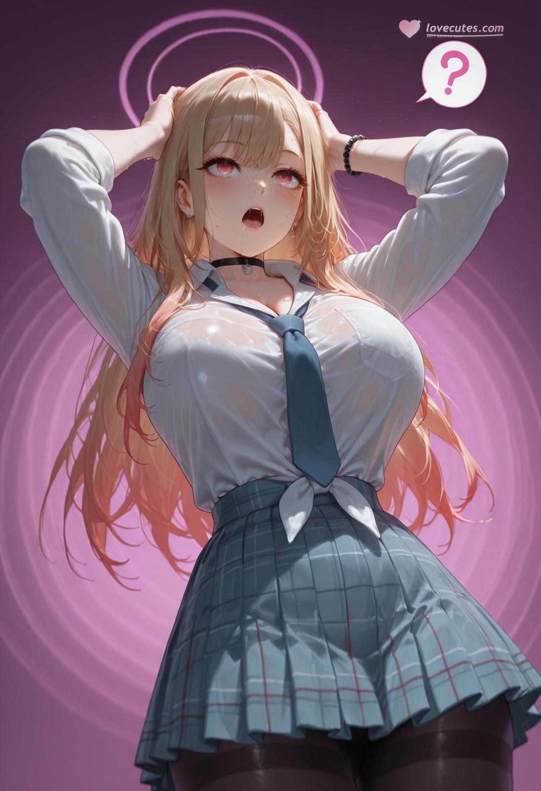 AI Generated Anime Girl - 更衣人偶坠入爱河 喜多川海梦: đen tất, đồ lót ren, bodysuit bó sát, đồng phục học sinh ướt thân lộ hang 155P