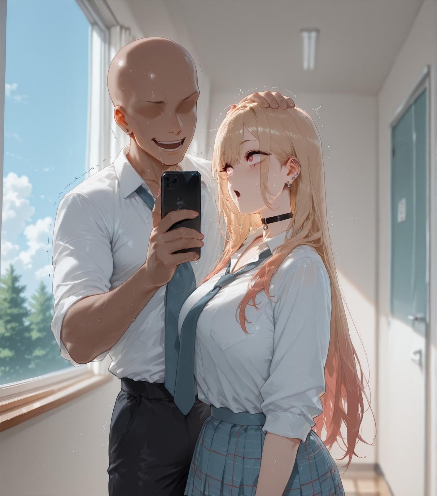 AI Generated Anime Girl - 更衣人偶坠入爱河 喜多川海梦: đen tất, đồ lót ren, bodysuit bó sát, đồng phục học sinh ướt thân lộ hang 155P