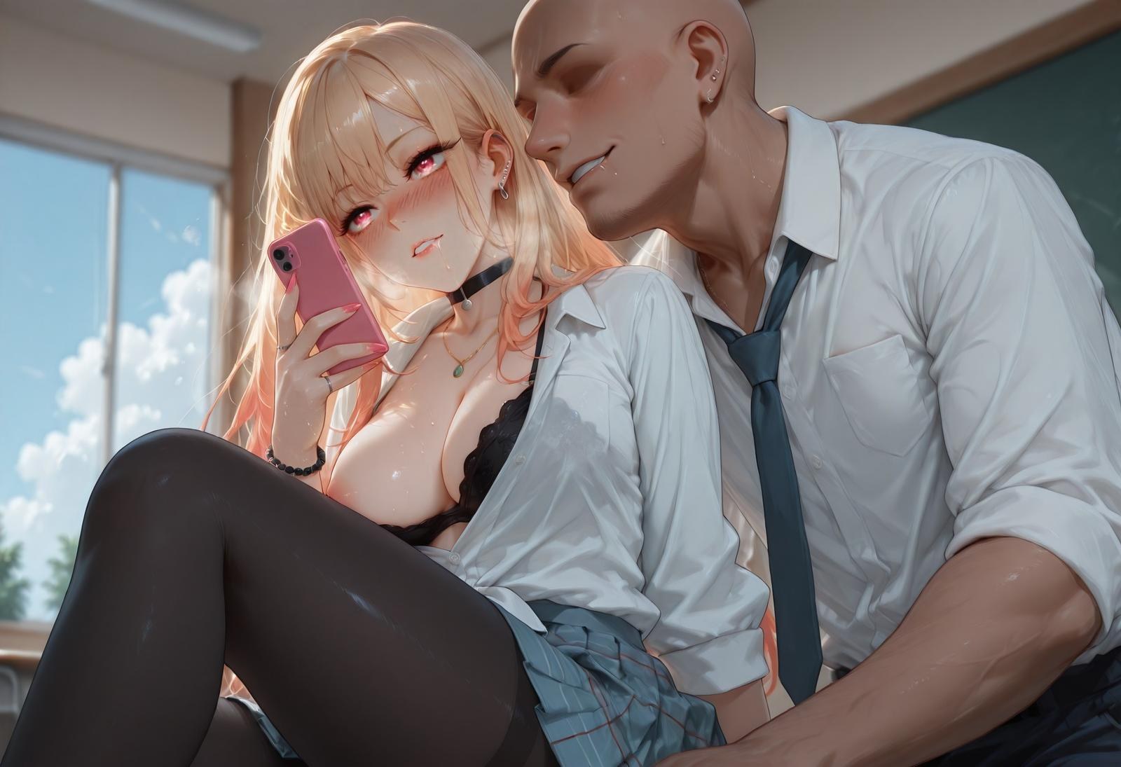 AI Generated Anime Girl - 更衣人偶坠入爱河 喜多川海梦: đen tất, đồ lót ren, bodysuit bó sát, đồng phục học sinh ướt thân lộ hang 155P