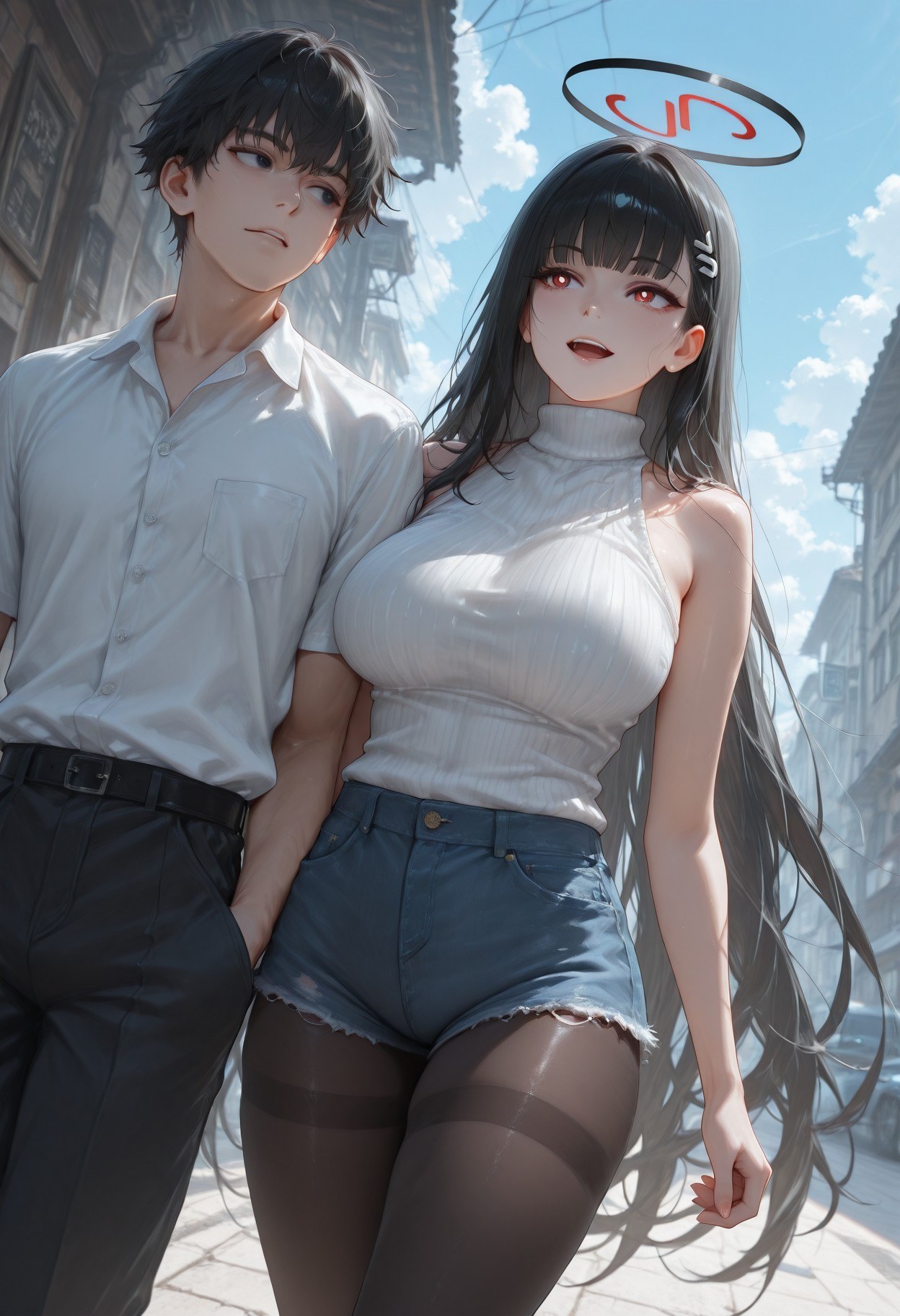 AI Generated Anime Girl - 碧蓝档案 調月莉音 NTR：검은 스타킹 타이트 의상 젖은 몸 노출 293P