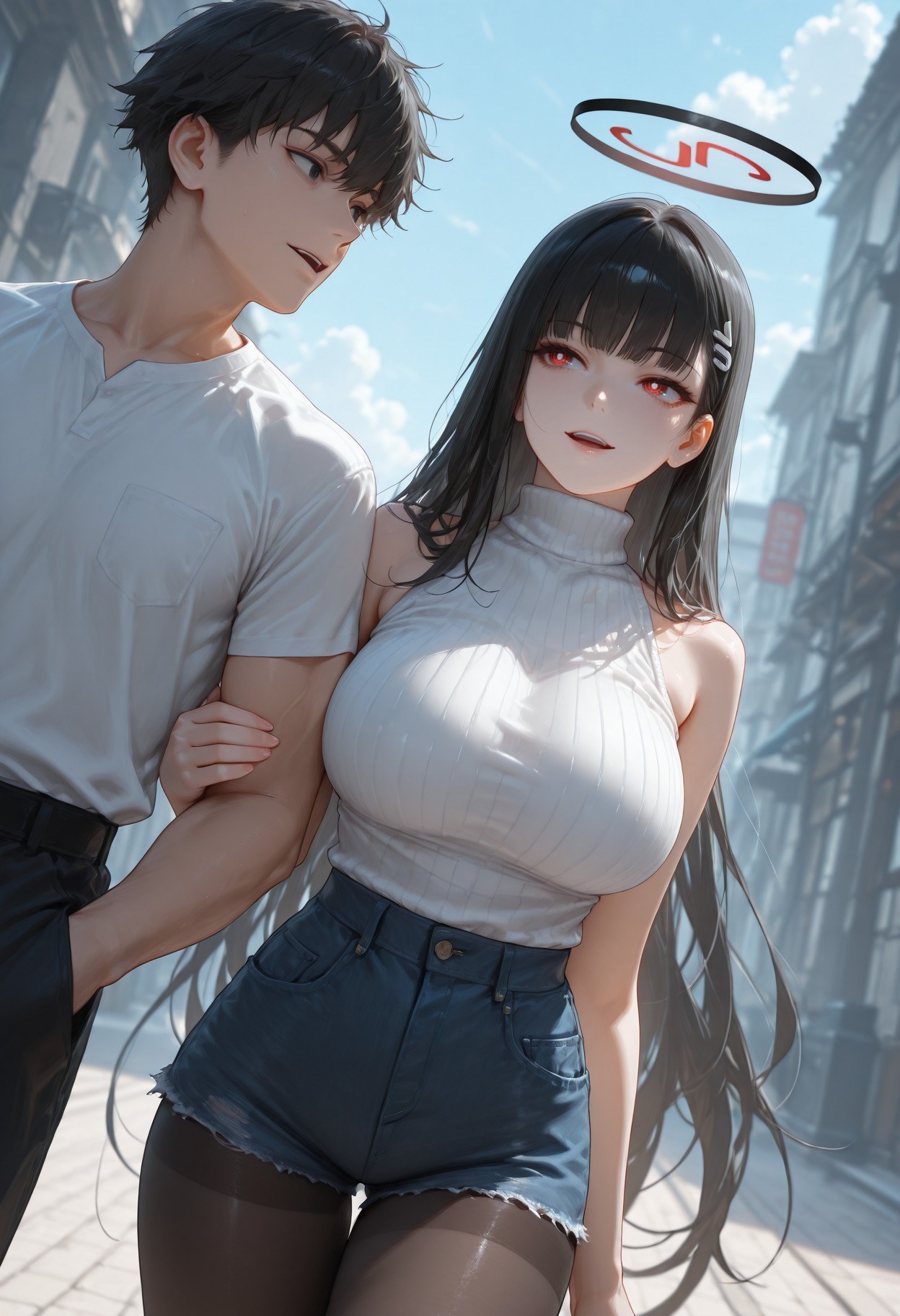 AI Generated Anime Girl - 碧蓝档案 調月莉音 NTR：검은 스타킹 타이트 의상 젖은 몸 노출 293P