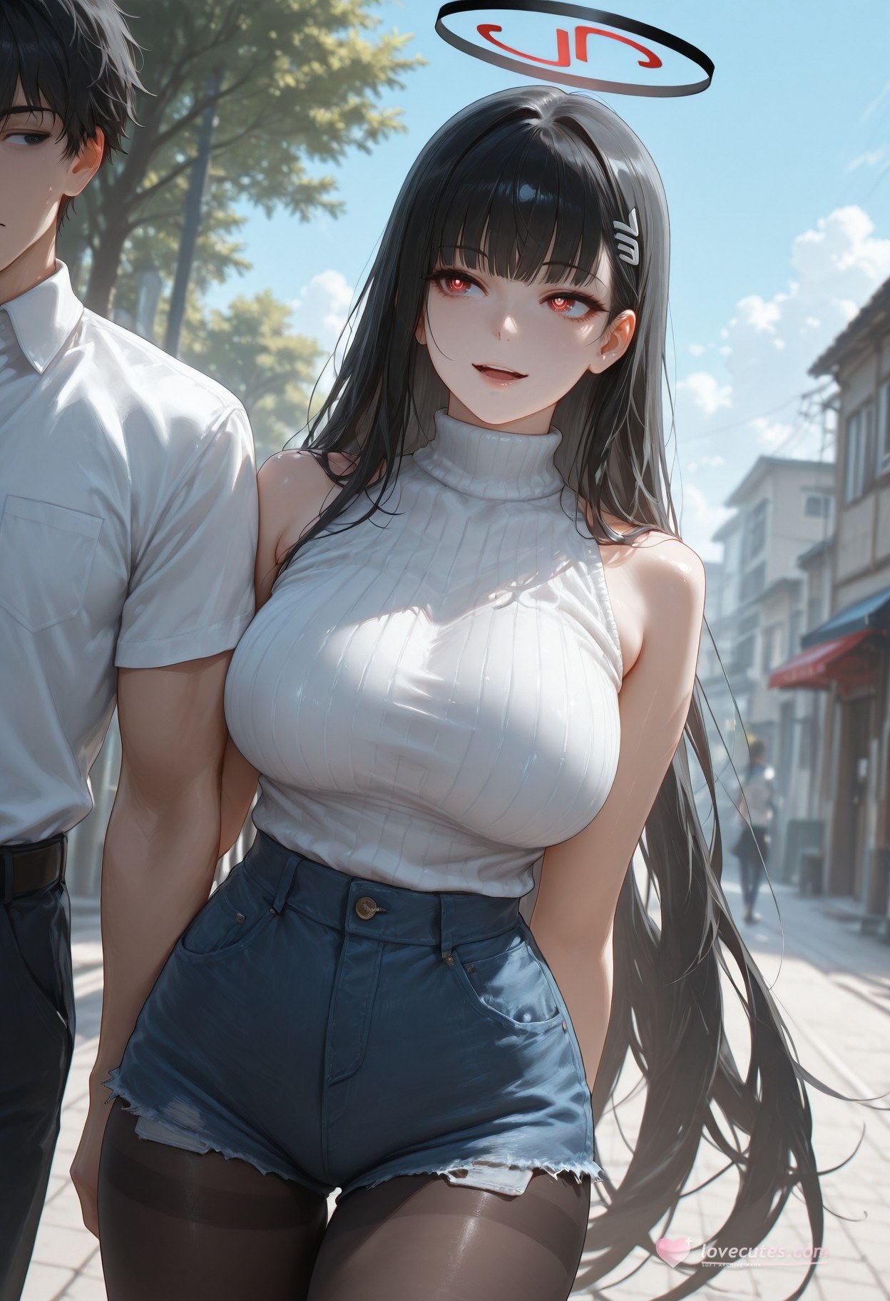 AI Generated Anime Girl - 碧蓝档案 調月莉音 NTR：검은 스타킹 타이트 의상 젖은 몸 노출 293P