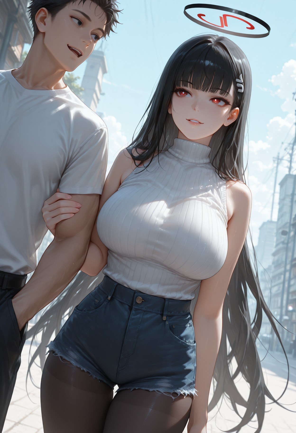 AI Generated Anime Girl - 碧蓝档案 調月莉音 NTR：검은 스타킹 타이트 의상 젖은 몸 노출 293P