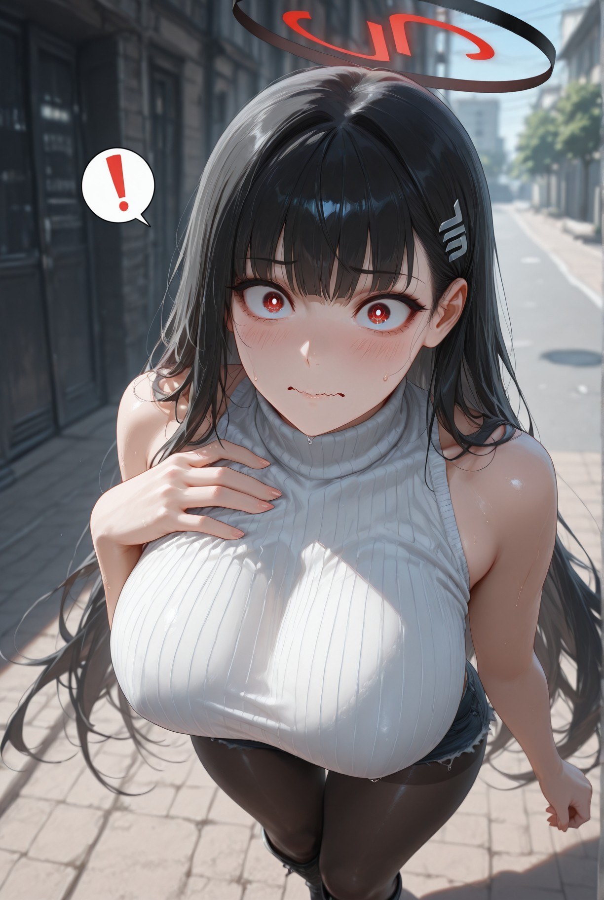 AI Generated Anime Girl - 碧蓝档案 調月莉音 NTR：검은 스타킹 타이트 의상 젖은 몸 노출 293P