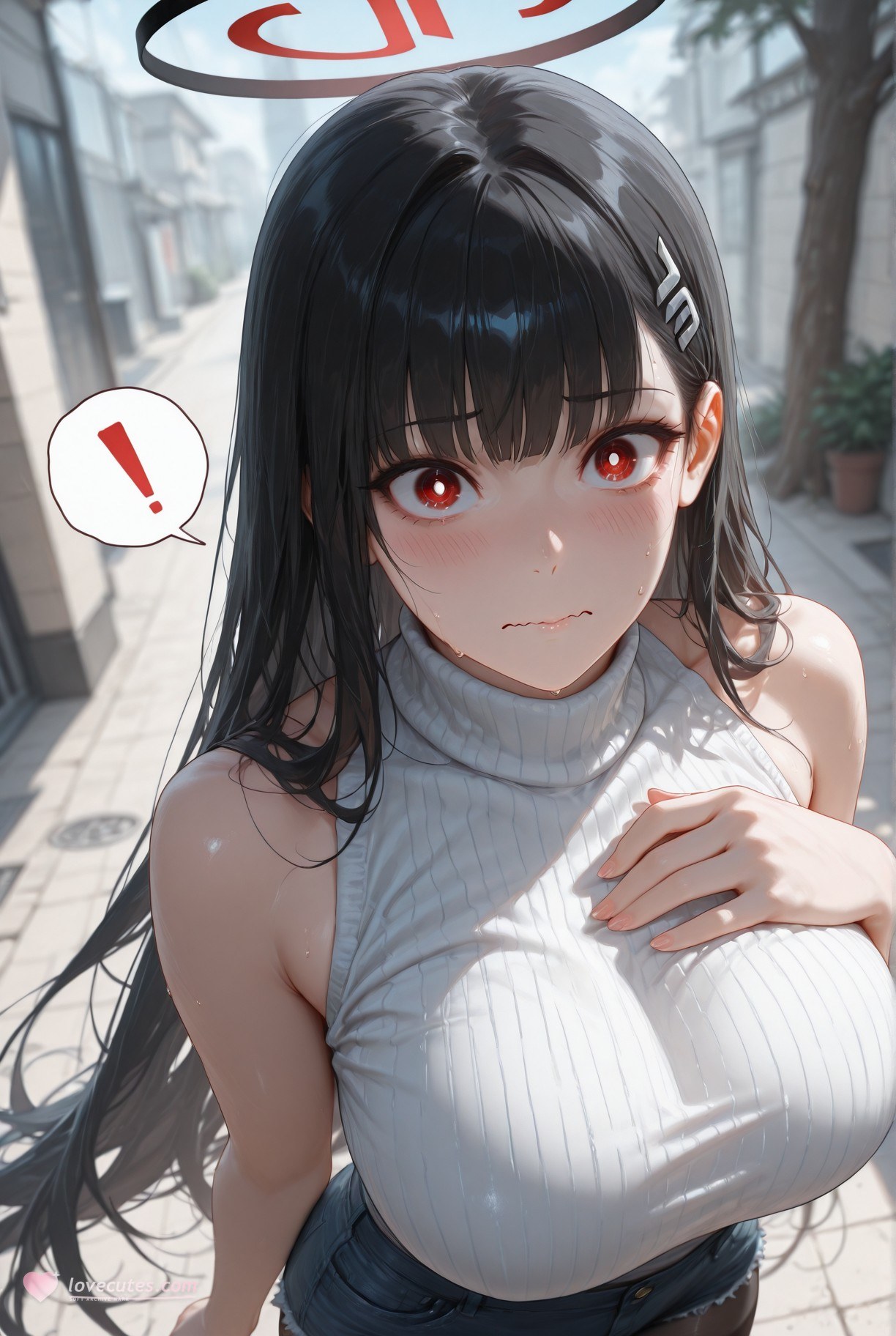 AI Generated Anime Girl - 碧蓝档案 調月莉音 NTR：검은 스타킹 타이트 의상 젖은 몸 노출 293P