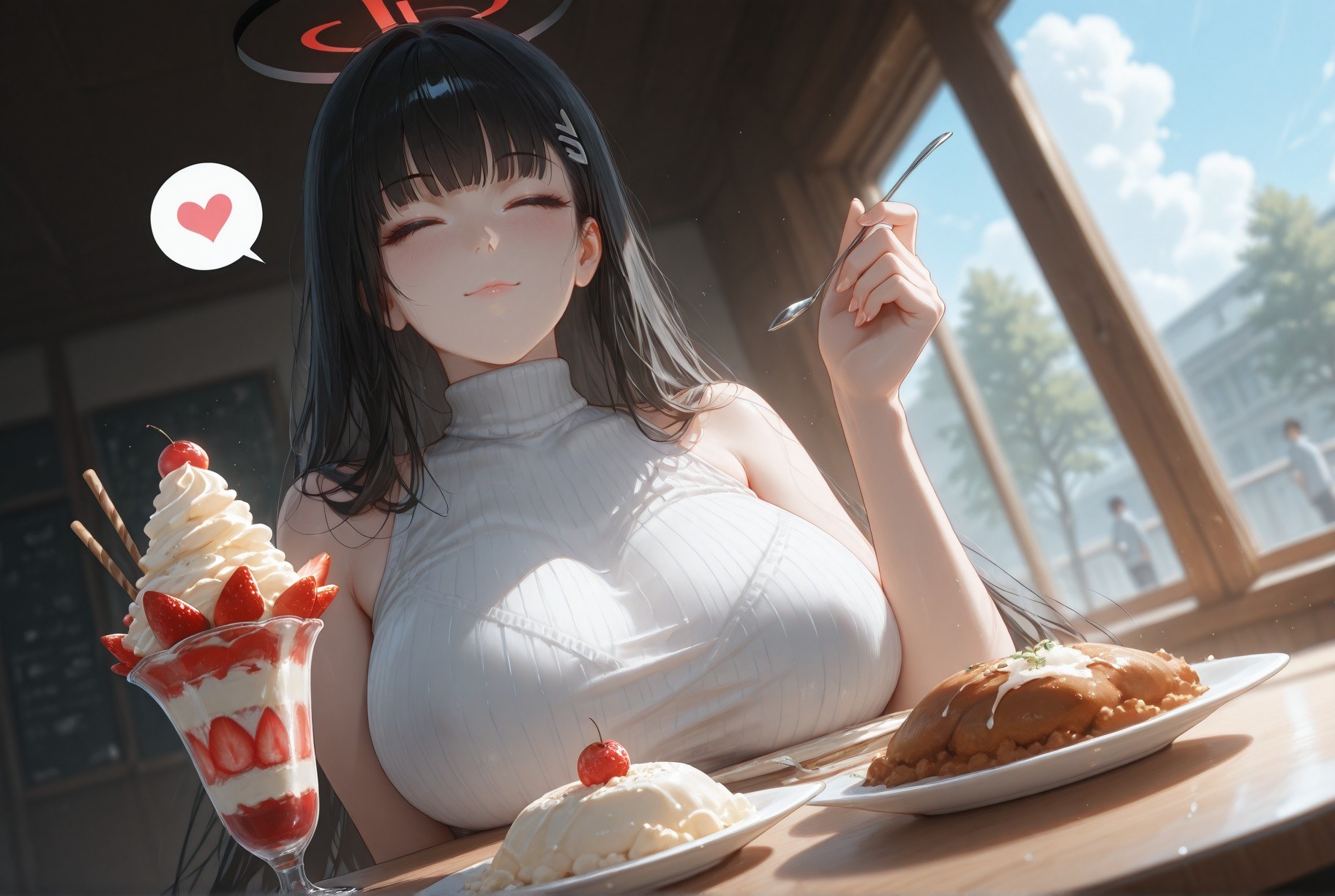 AI Generated Anime Girl - 碧蓝档案 調月莉音 NTR：검은 스타킹 타이트 의상 젖은 몸 노출 293P