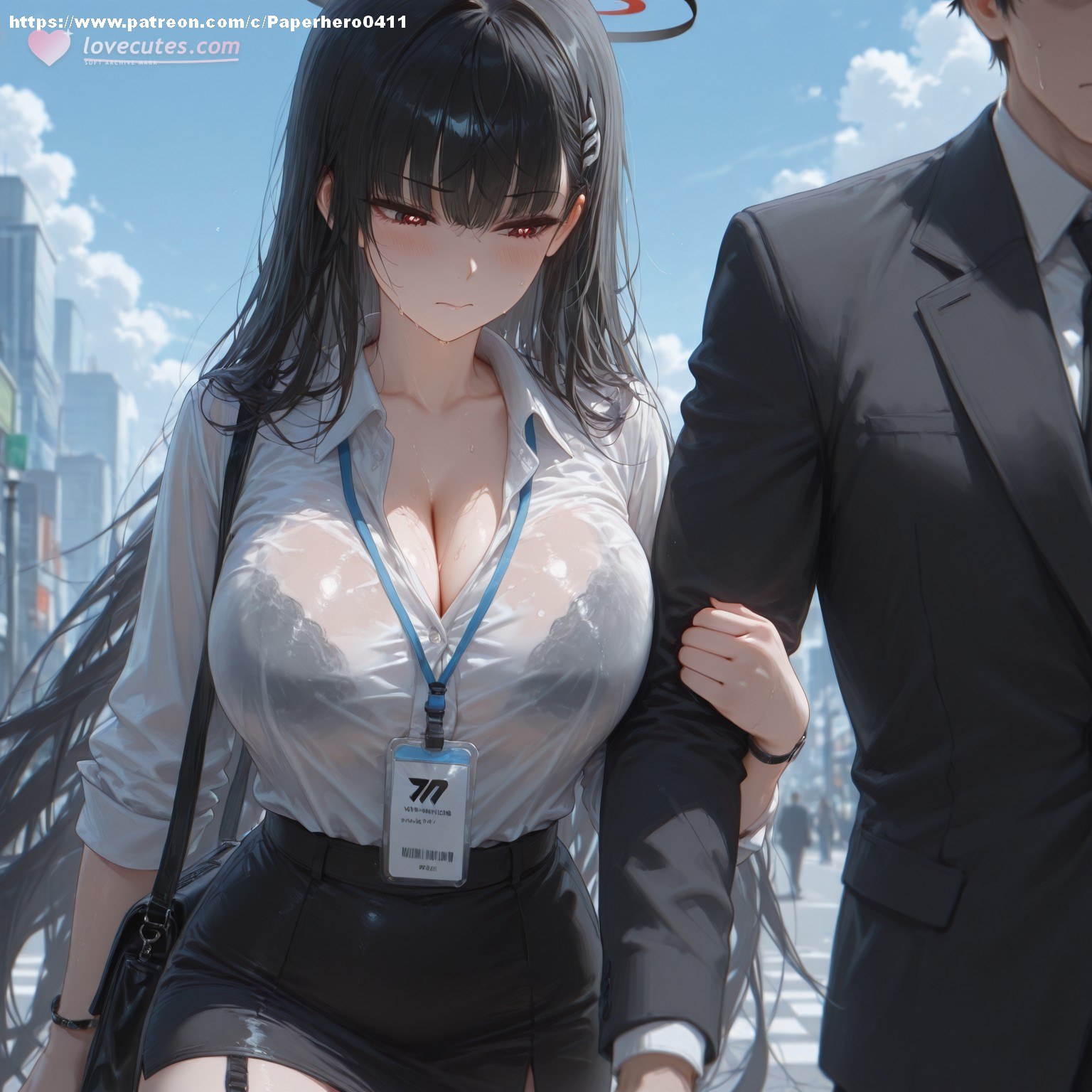 AI Generated Anime Girl - 碧蓝档案 调月莉音 NTR Vol.3：紧身衣浴室湿身露穴 88P