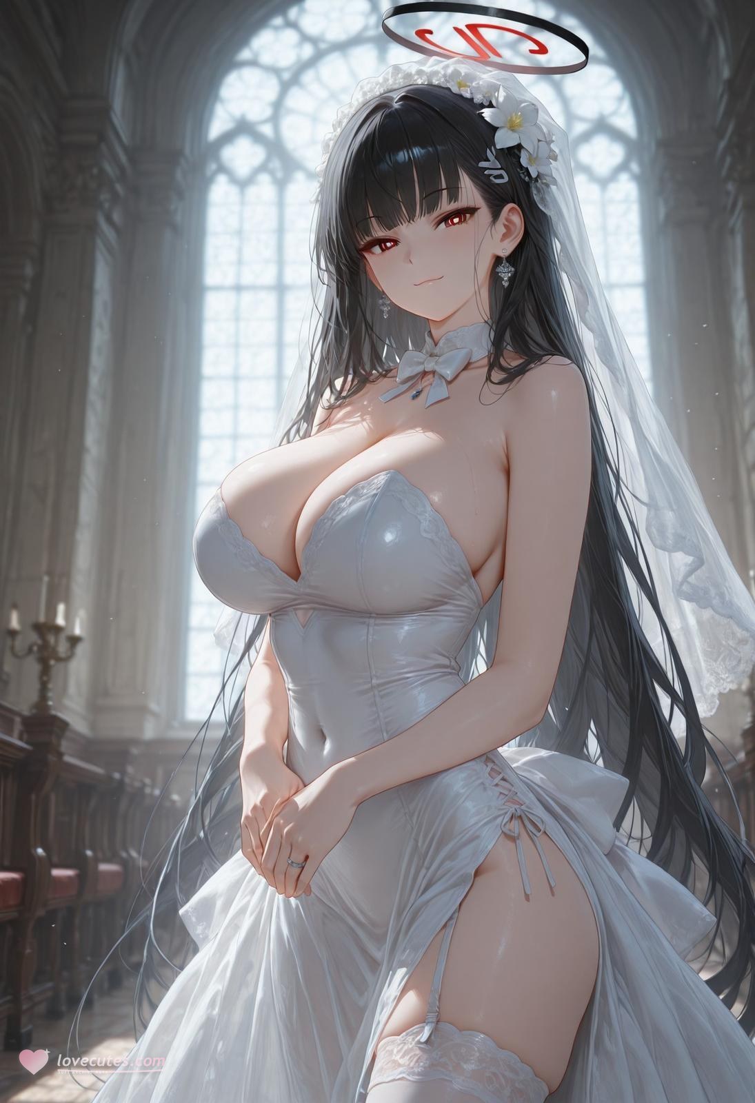 AI Generated Anime Girl - 碧蓝档案 调月莉音 Vol.3：검은 스타킹, 레이스 속옷, 타이트한 의상, 젖은 몸, 노출 163P
