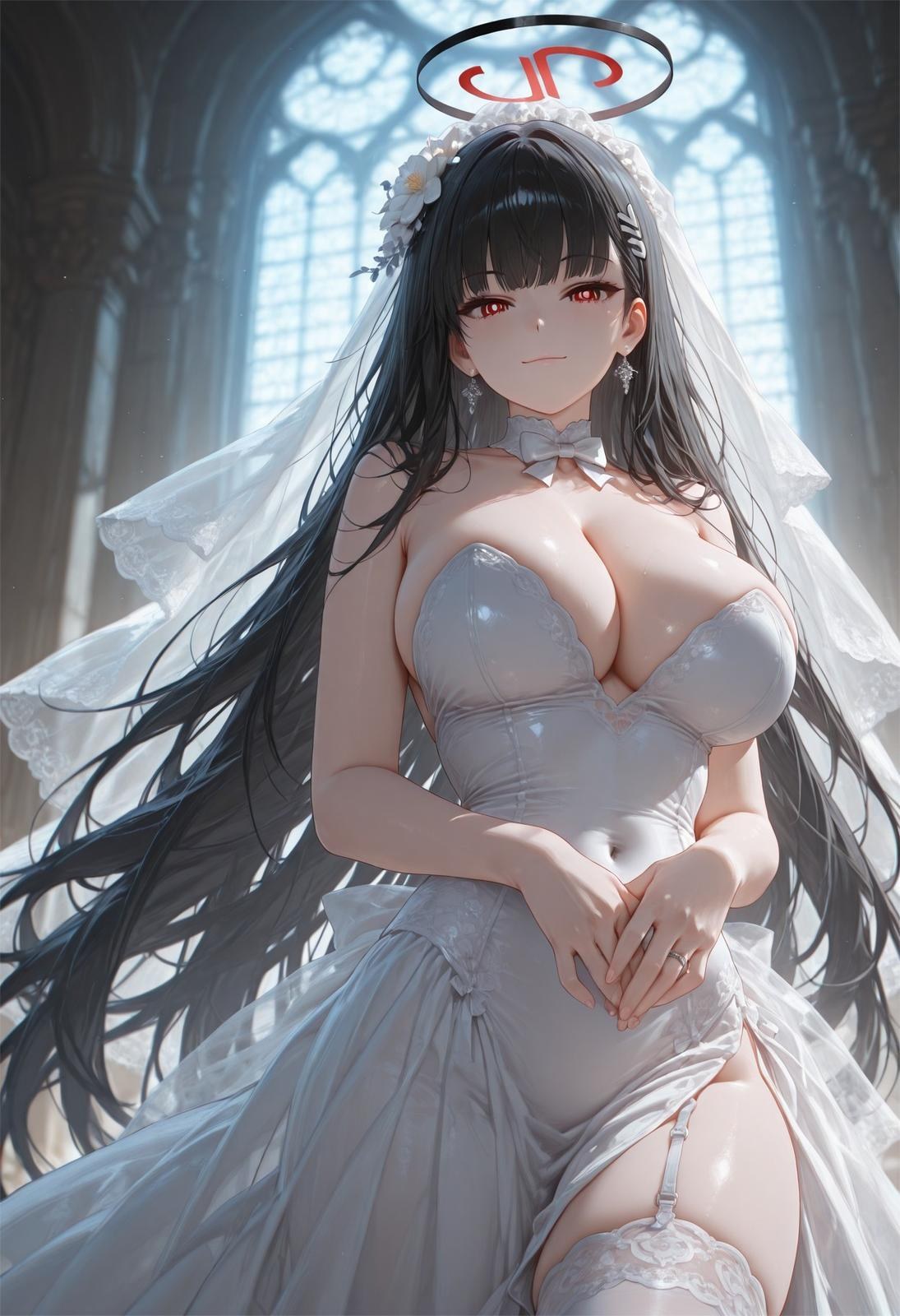 AI Generated Anime Girl - 碧蓝档案 调月莉音 Vol.3：검은 스타킹, 레이스 속옷, 타이트한 의상, 젖은 몸, 노출 163P