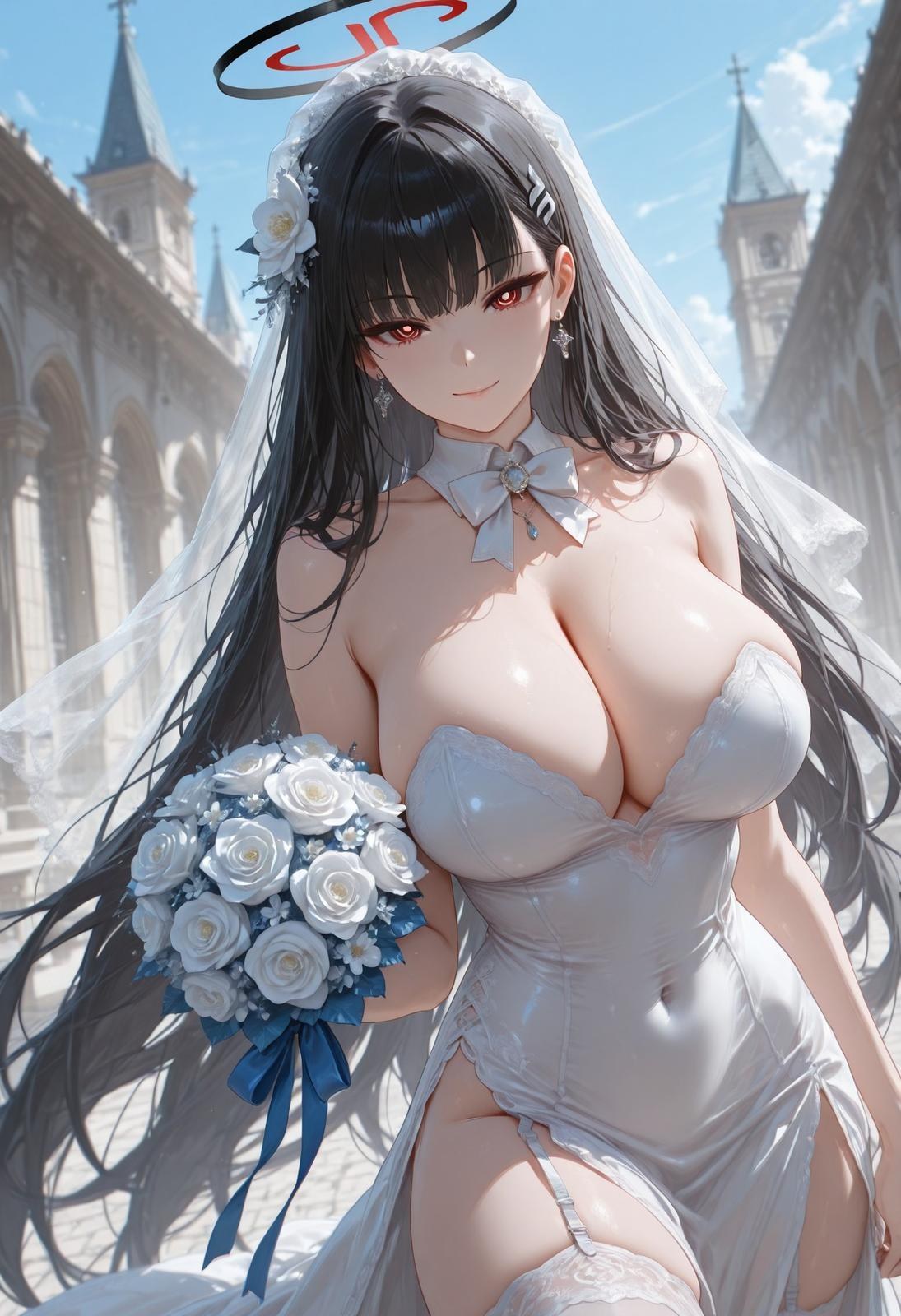 AI Generated Anime Girl - 碧蓝档案 调月莉音 Vol.3：검은 스타킹, 레이스 속옷, 타이트한 의상, 젖은 몸, 노출 163P