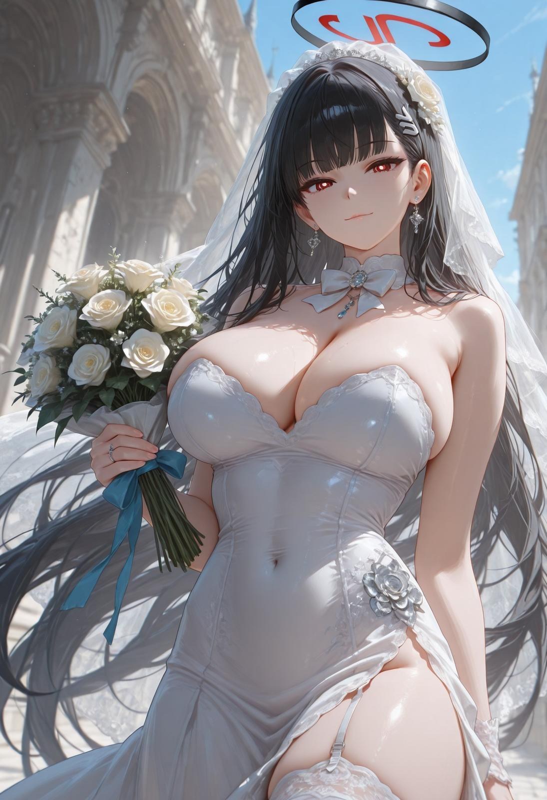 AI Generated Anime Girl - 碧蓝档案 调月莉音 Vol.3：검은 스타킹, 레이스 속옷, 타이트한 의상, 젖은 몸, 노출 163P