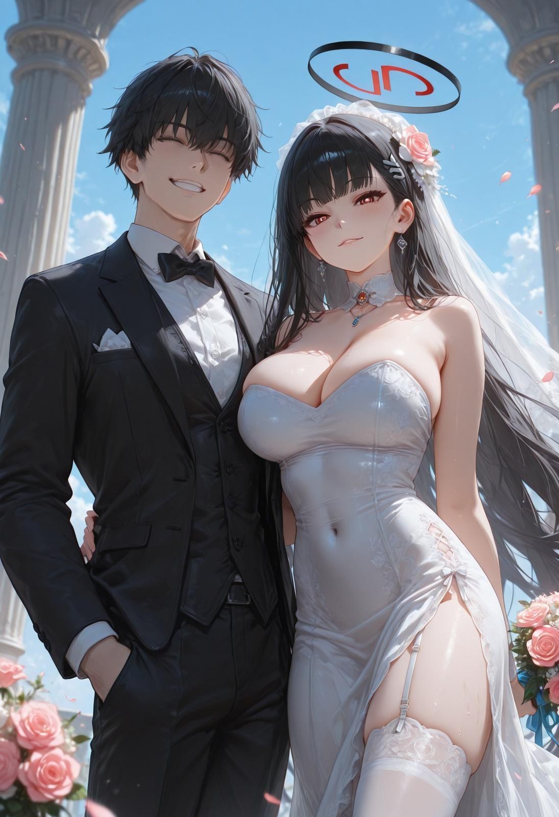 AI Generated Anime Girl - 碧蓝档案 调月莉音 Vol.3：검은 스타킹, 레이스 속옷, 타이트한 의상, 젖은 몸, 노출 163P