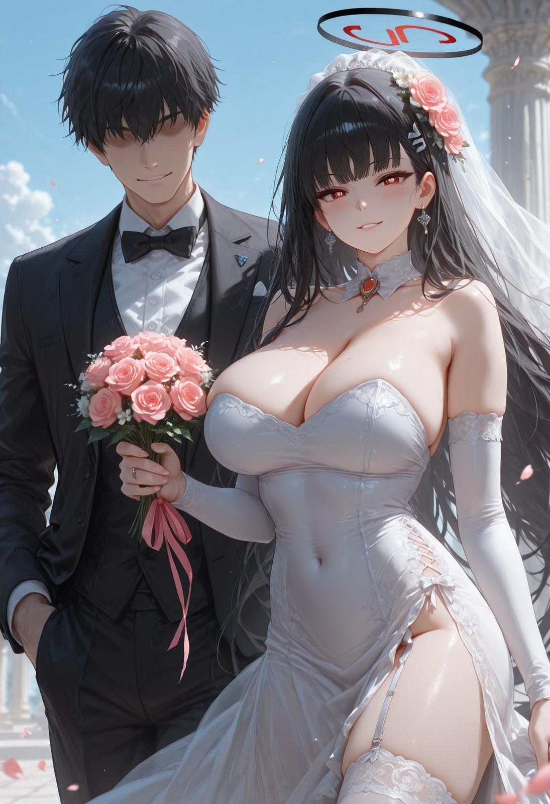 AI Generated Anime Girl - 碧蓝档案 调月莉音 Vol.3：검은 스타킹, 레이스 속옷, 타이트한 의상, 젖은 몸, 노출 163P