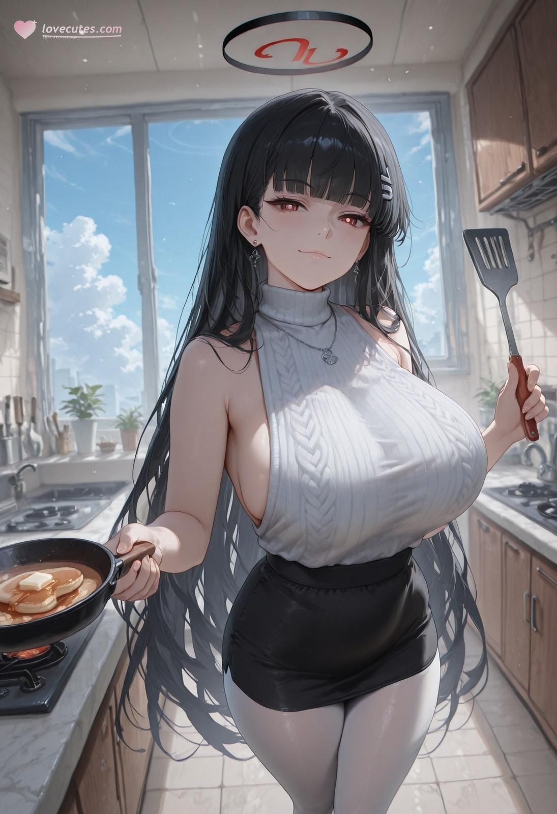 AI Generated Anime Girl - 碧藍檔案 調月莉音 Vol.3：黑絲蕾絲內衣緊身衣濕身露穴 163P