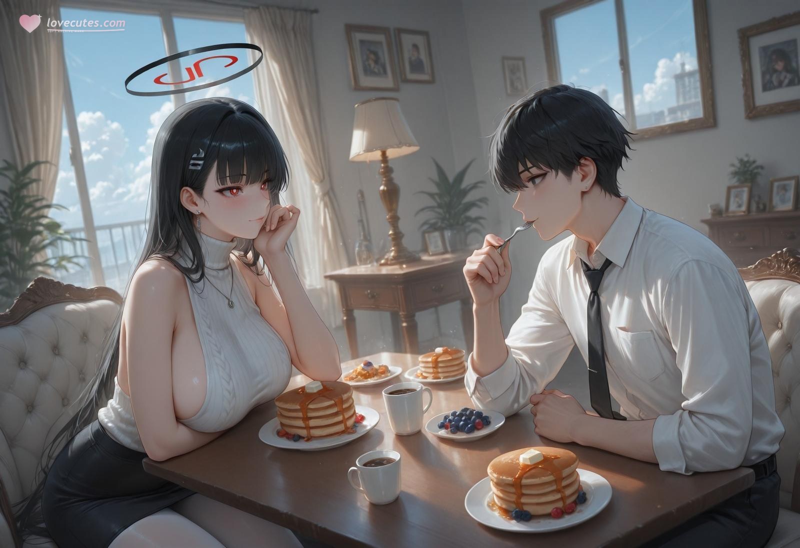 AI Generated Anime Girl - 碧藍檔案 調月莉音 Vol.3：黑絲蕾絲內衣緊身衣濕身露穴 163P