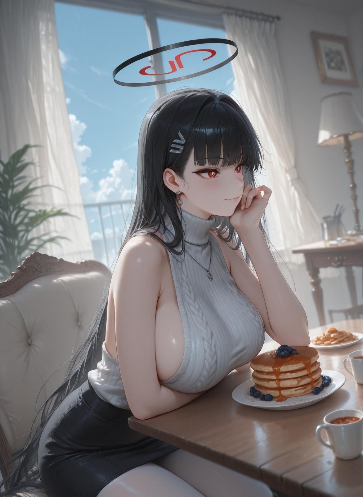 AI Generated Anime Girl - 碧藍檔案 調月莉音 Vol.3：黑絲蕾絲內衣緊身衣濕身露穴 163P