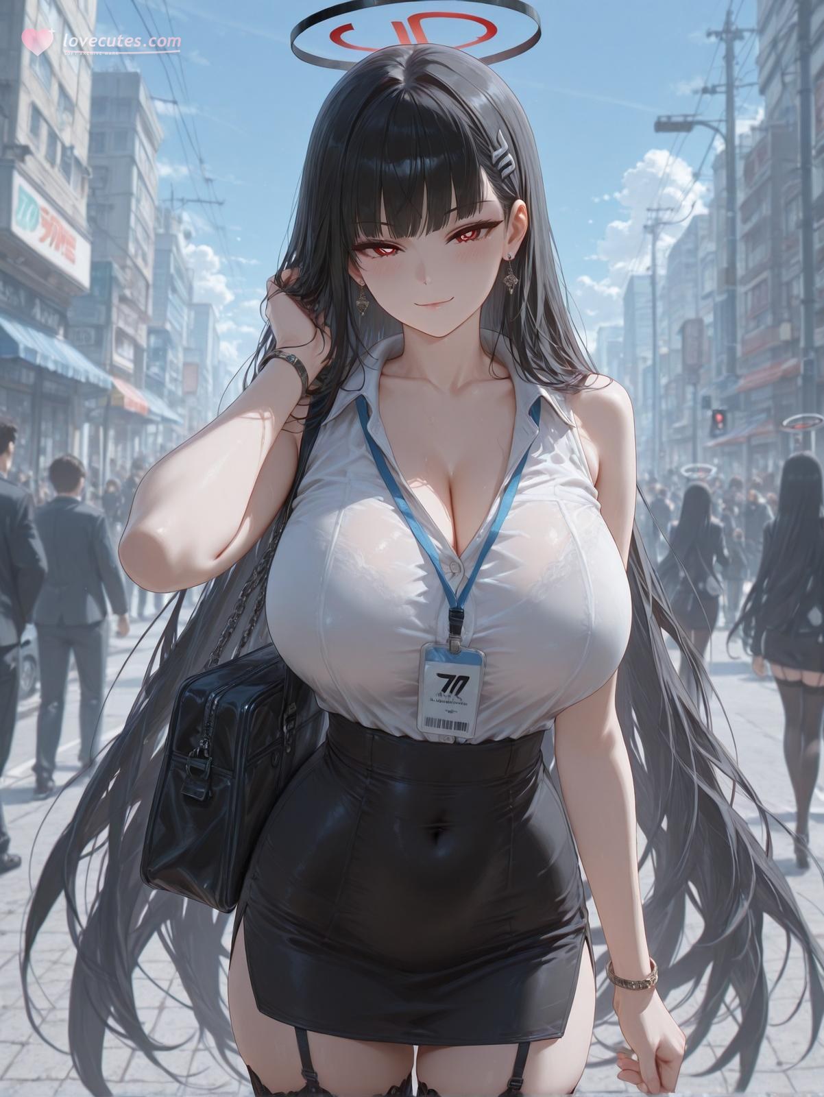 AI Generated Anime Girl - 碧藍檔案 調月莉音 Vol.3：黑絲蕾絲內衣緊身衣濕身露穴 163P