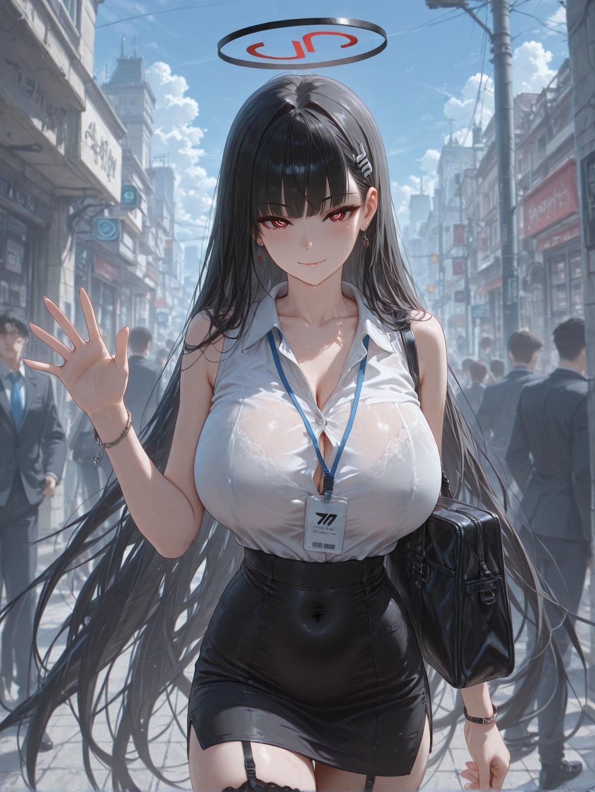 AI Generated Anime Girl - 碧藍檔案 調月莉音 Vol.3：黑絲蕾絲內衣緊身衣濕身露穴 163P