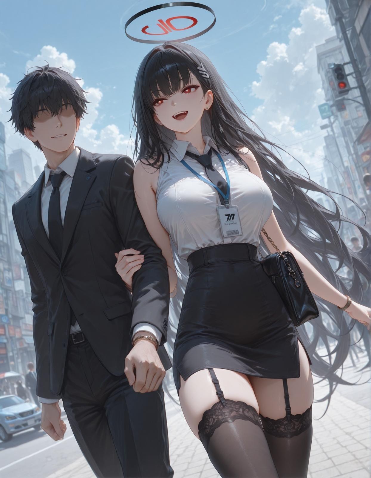 AI Generated Anime Girl - 碧藍檔案 調月莉音 Vol.3：黑絲蕾絲內衣緊身衣濕身露穴 163P
