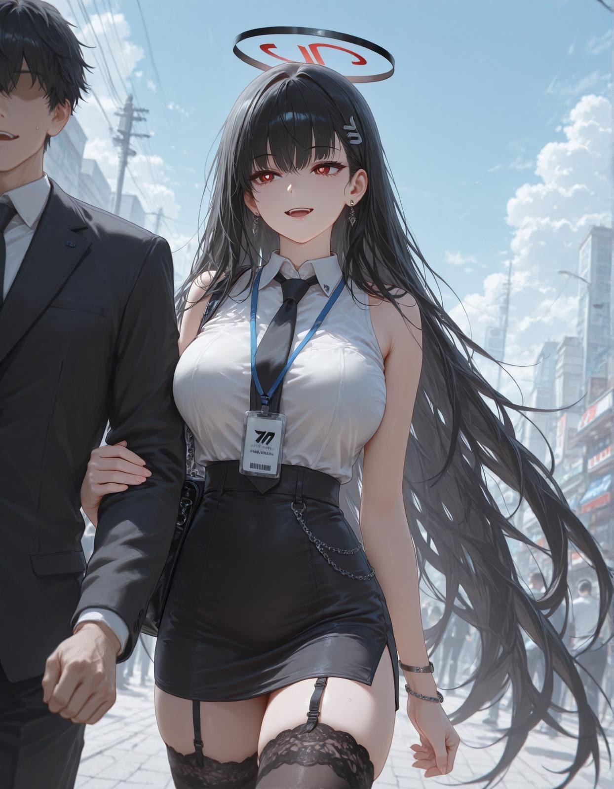 AI Generated Anime Girl - 碧藍檔案 調月莉音 Vol.3：黑絲蕾絲內衣緊身衣濕身露穴 163P
