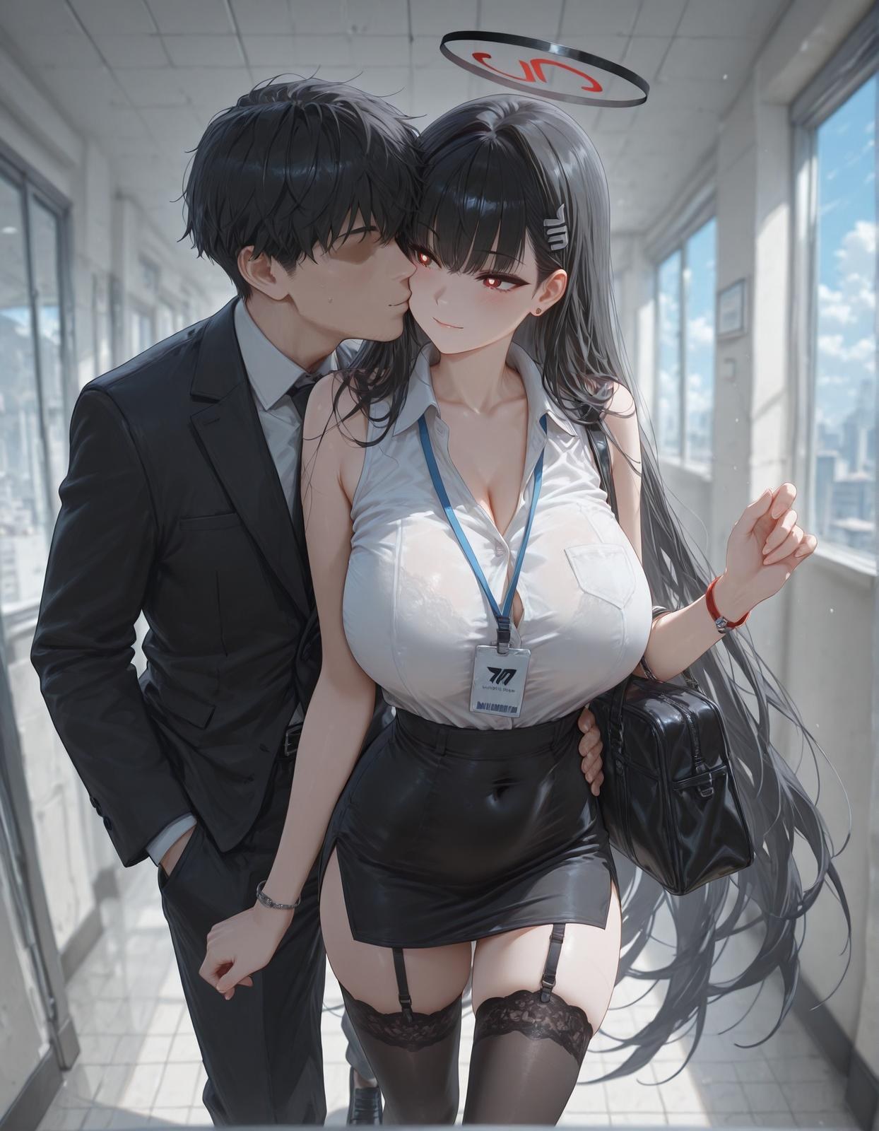 AI Generated Anime Girl - 碧藍檔案 調月莉音 Vol.3：黑絲蕾絲內衣緊身衣濕身露穴 163P