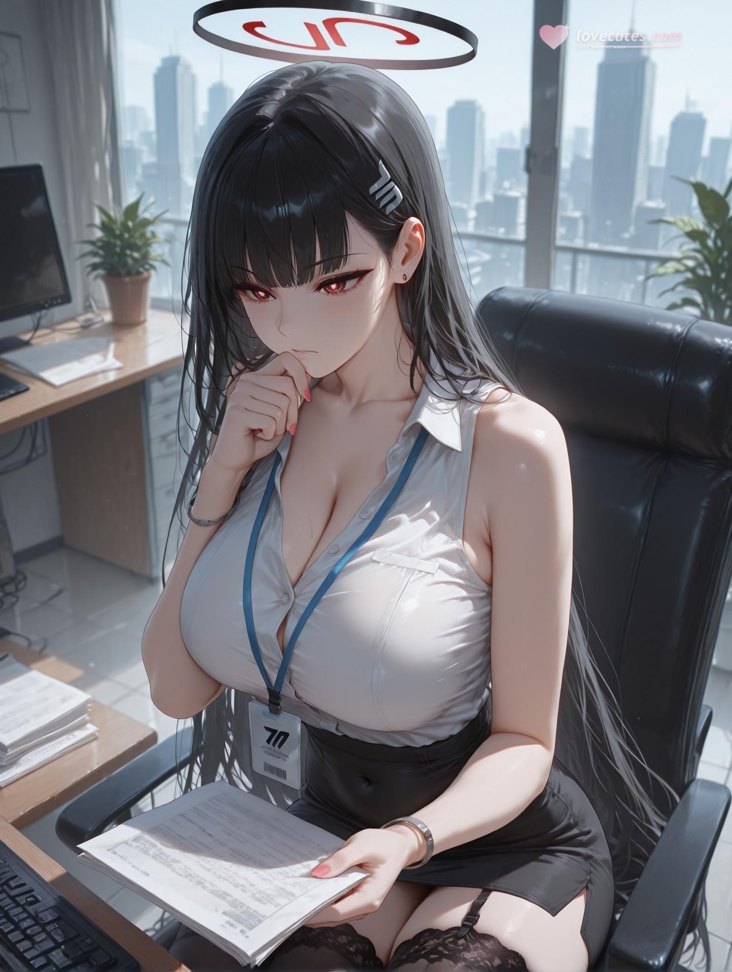 AI Generated Anime Girl - 碧藍檔案 調月莉音 Vol.3：黑絲蕾絲內衣緊身衣濕身露穴 163P