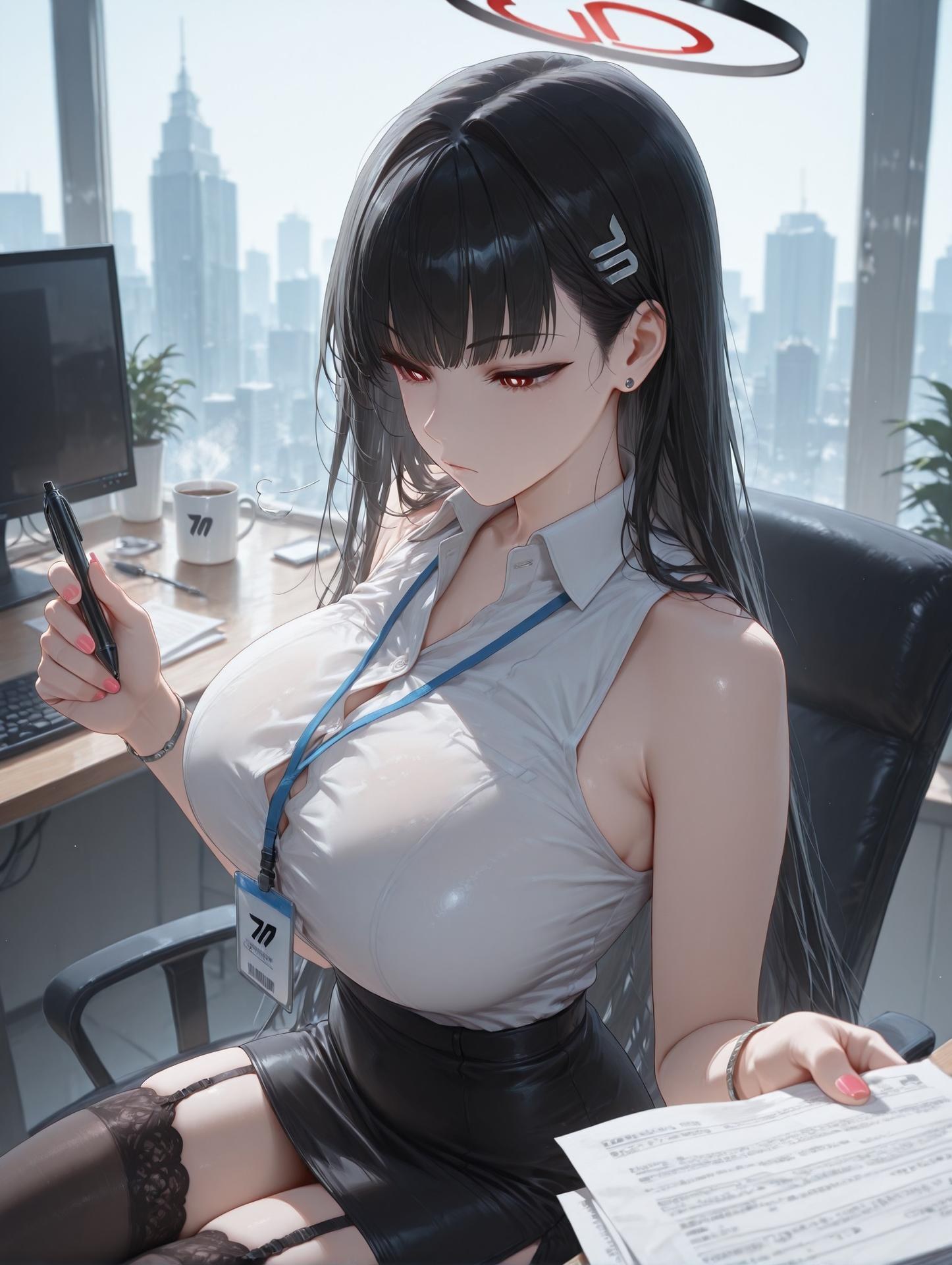 AI Generated Anime Girl - 碧藍檔案 調月莉音 Vol.3：黑絲蕾絲內衣緊身衣濕身露穴 163P