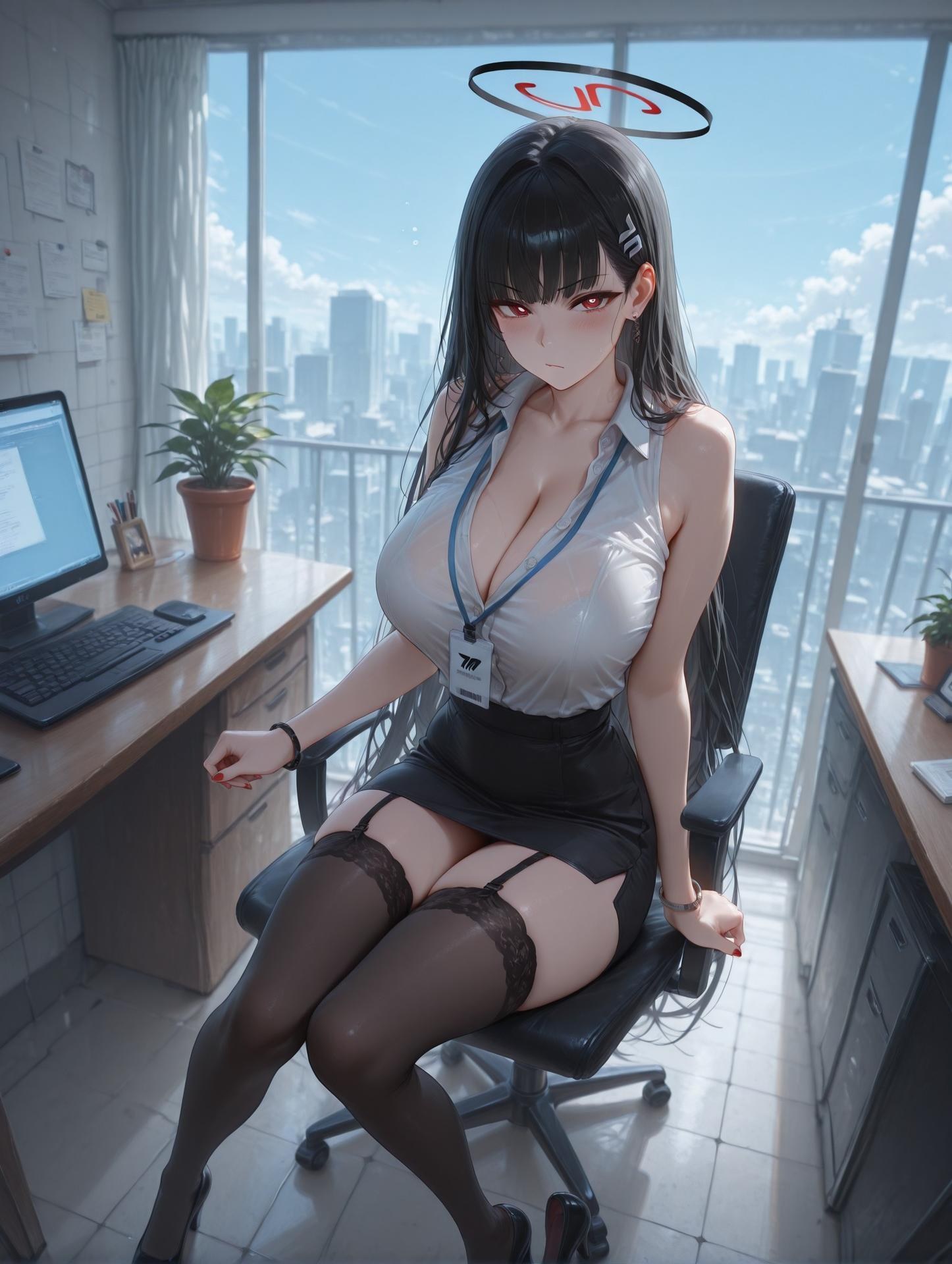 AI Generated Anime Girl - 碧藍檔案 調月莉音 Vol.3：黑絲蕾絲內衣緊身衣濕身露穴 163P