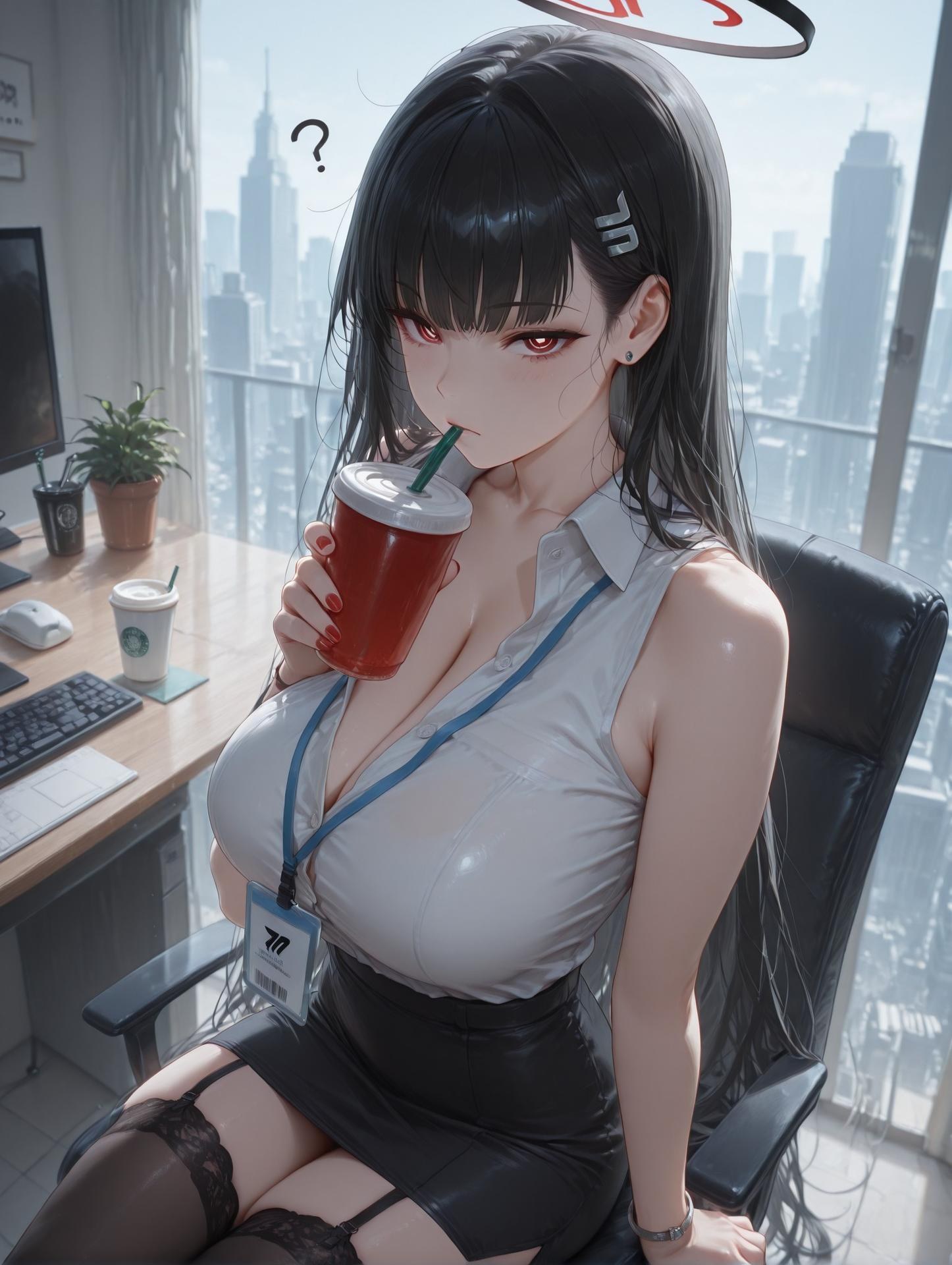 AI Generated Anime Girl - 碧蓝档案 调月莉音 Vol.3：검은 스타킹, 레이스 속옷, 타이트한 의상, 젖은 몸, 노출 163P