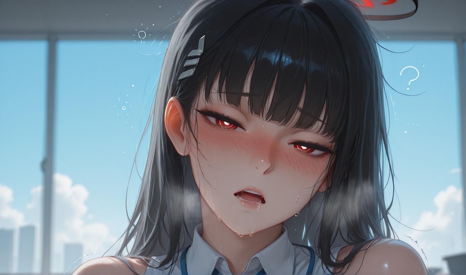 AI Generated Anime Girl - 碧藍檔案 調月莉音 Vol.3：黑絲蕾絲內衣緊身衣濕身露穴 163P
