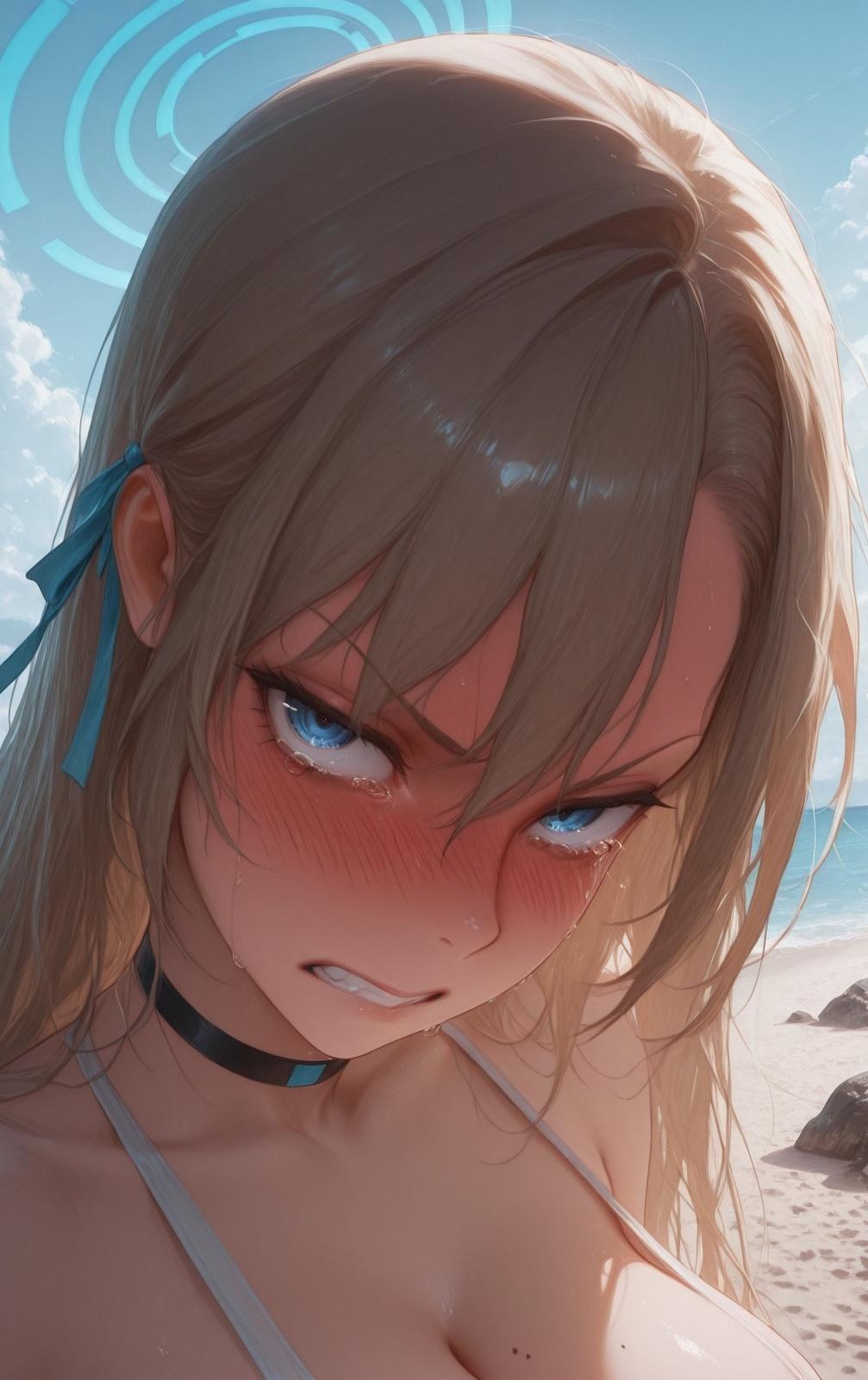 AI Generated Anime Girl - 碧蓝档案 一之濑明日奈：海滩泳装比基尼湿身露穴 173P