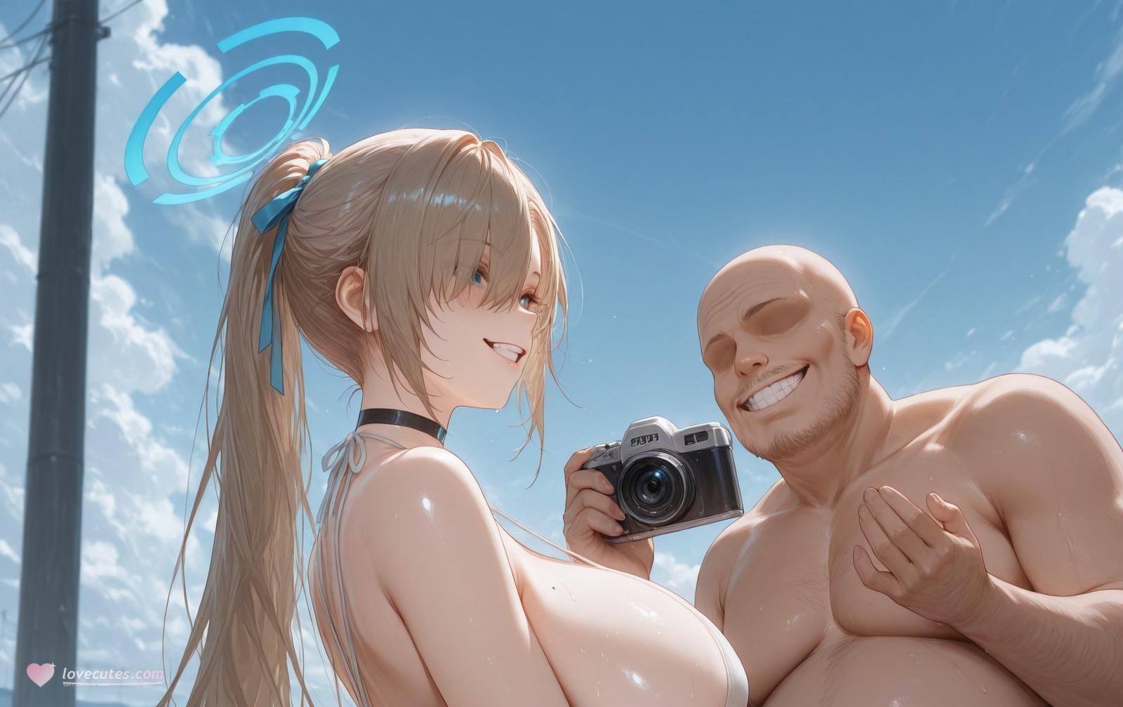 AI 생성 Anime Girl - 碧蓝档案 이치노세 아스나: 해변 수영복 비키니 젖은 상태 노출 172P